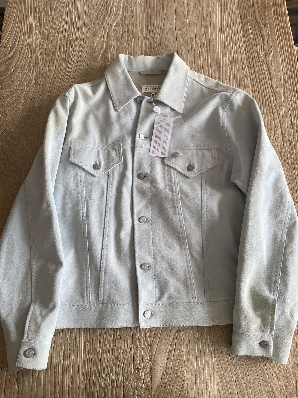 image of Maison Margiela Amazing Ice Pale Suede Trucker in Ice Blue, Men's (Size Large)