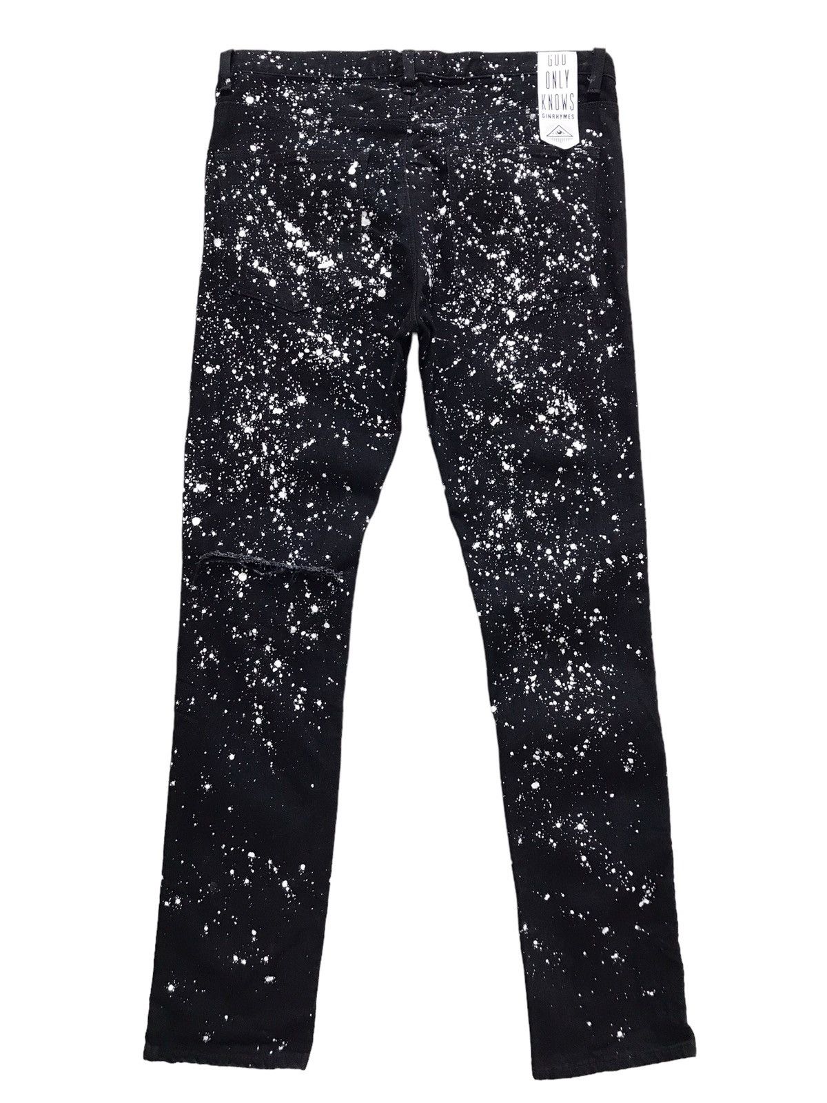 Japanese Brand GINRHYMES Paint Splash Destroyed Black Skinny Denim Jeans Size US 33 - 9 Thumbnail