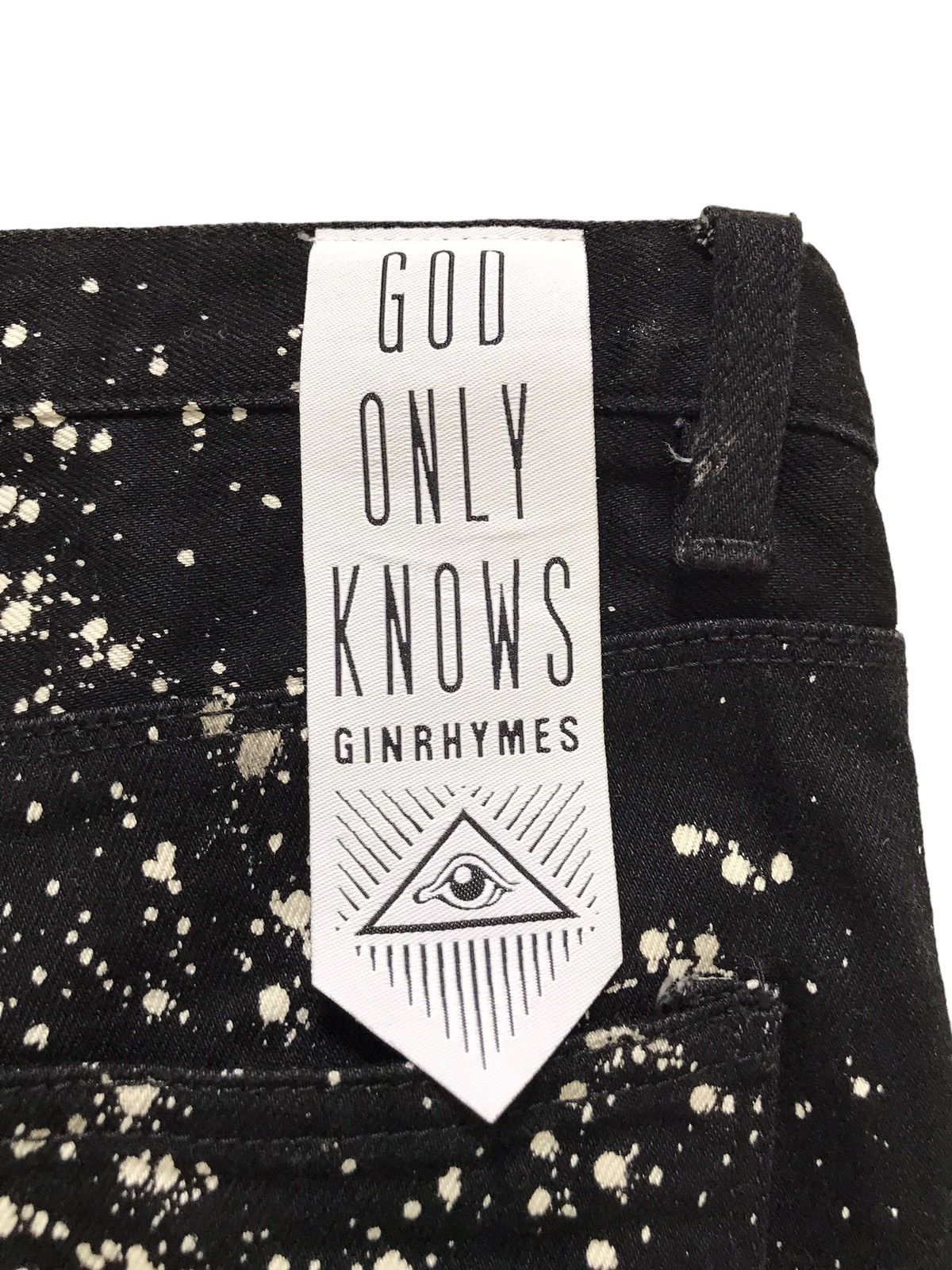 Japanese Brand GINRHYMES Paint Splash Destroyed Black Skinny Denim Jeans Size US 33 - 14 Thumbnail
