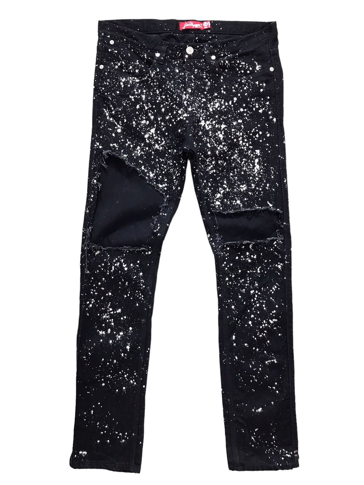 GINRHYMES Paint Splash Destroyed Black Skinny Denim Jeans