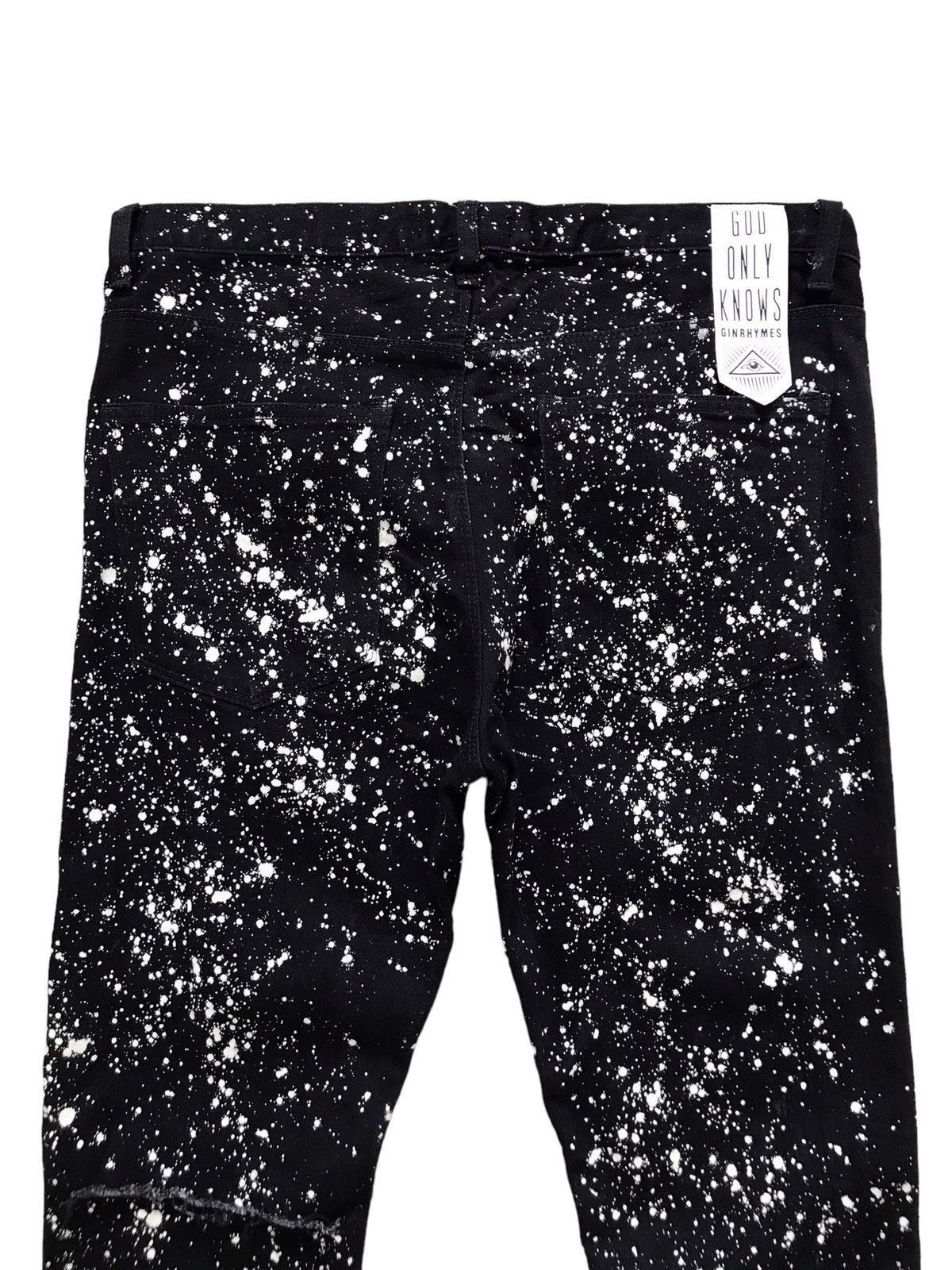 Japanese Brand GINRHYMES Paint Splash Destroyed Black Skinny Denim Jeans Size US 33 - 10 Thumbnail