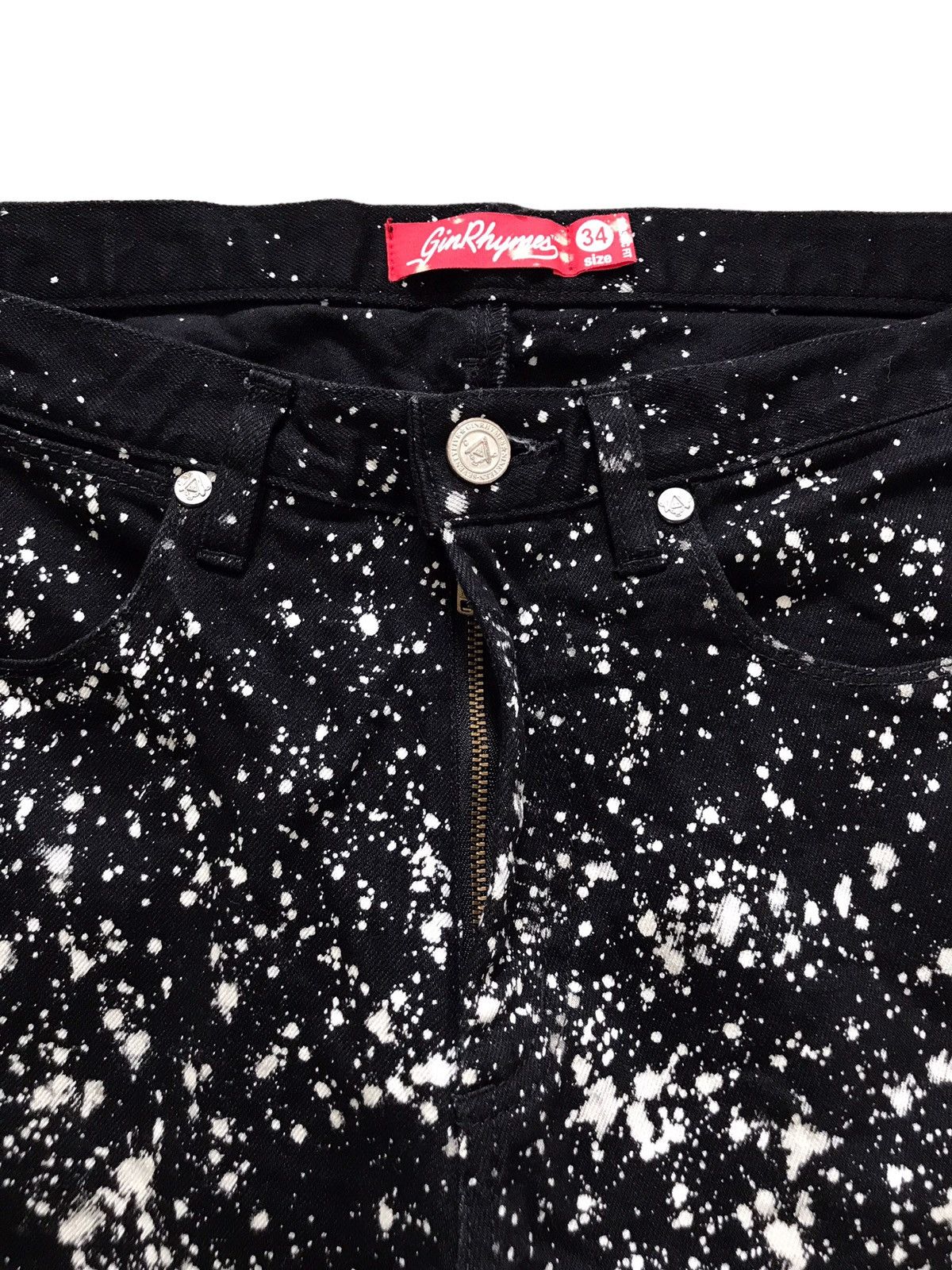 Japanese Brand GINRHYMES Paint Splash Destroyed Black Skinny Denim Jeans Size US 33 - 6 Thumbnail