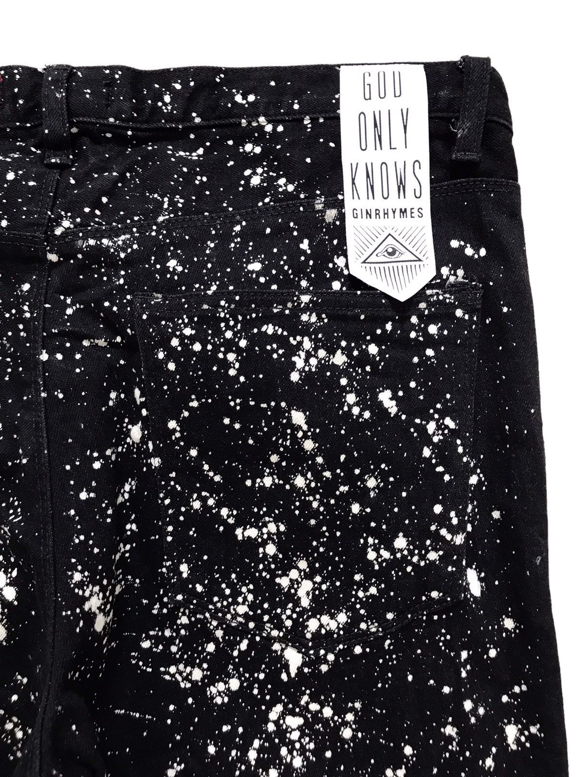 Japanese Brand GINRHYMES Paint Splash Destroyed Black Skinny Denim Jeans Size US 33 - 13 Thumbnail