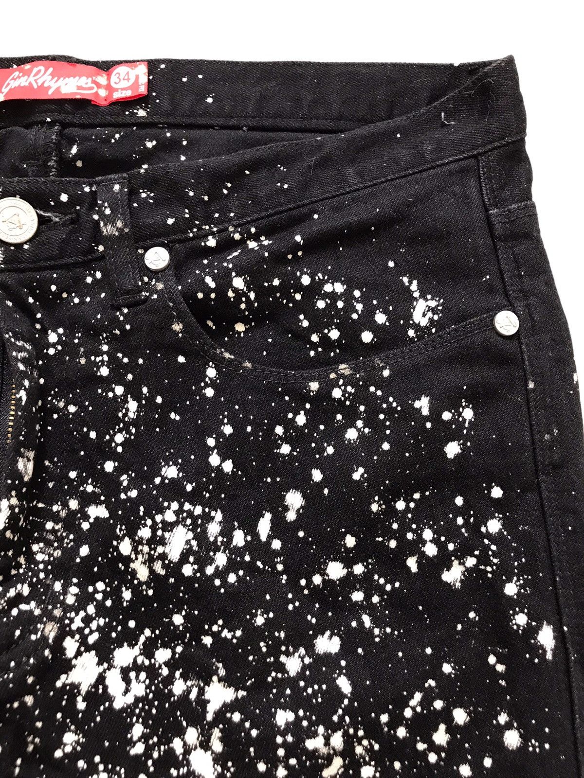 Japanese Brand GINRHYMES Paint Splash Destroyed Black Skinny Denim Jeans Size US 33 - 7 Thumbnail
