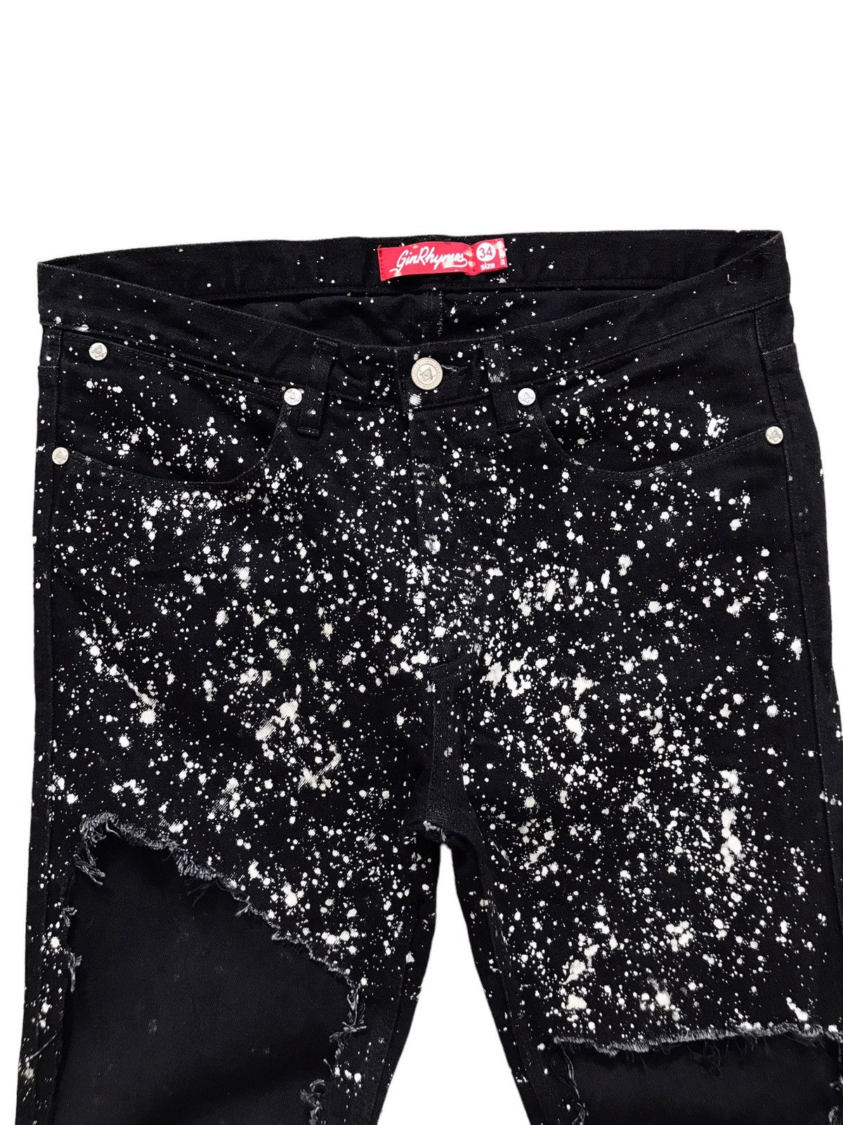 Japanese Brand GINRHYMES Paint Splash Destroyed Black Skinny Denim Jeans Size US 33 - 4 Thumbnail