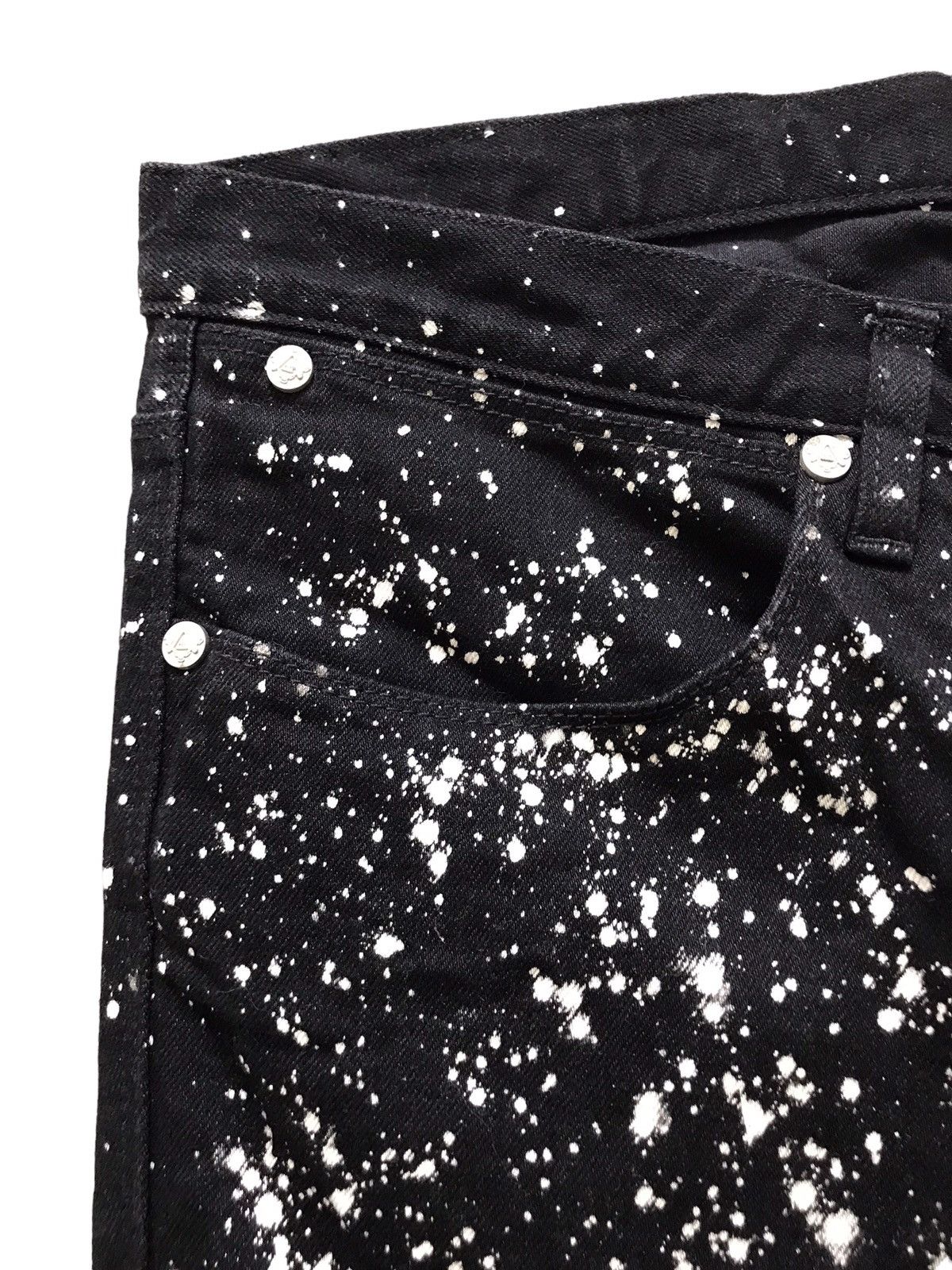 Japanese Brand GINRHYMES Paint Splash Destroyed Black Skinny Denim Jeans Size US 33 - 5 Thumbnail