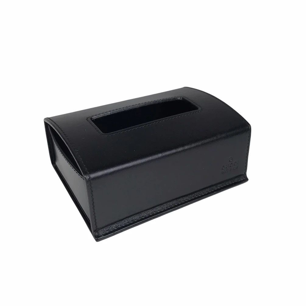 image of Gucci Leather Tissue Box Cover in Black, Men's