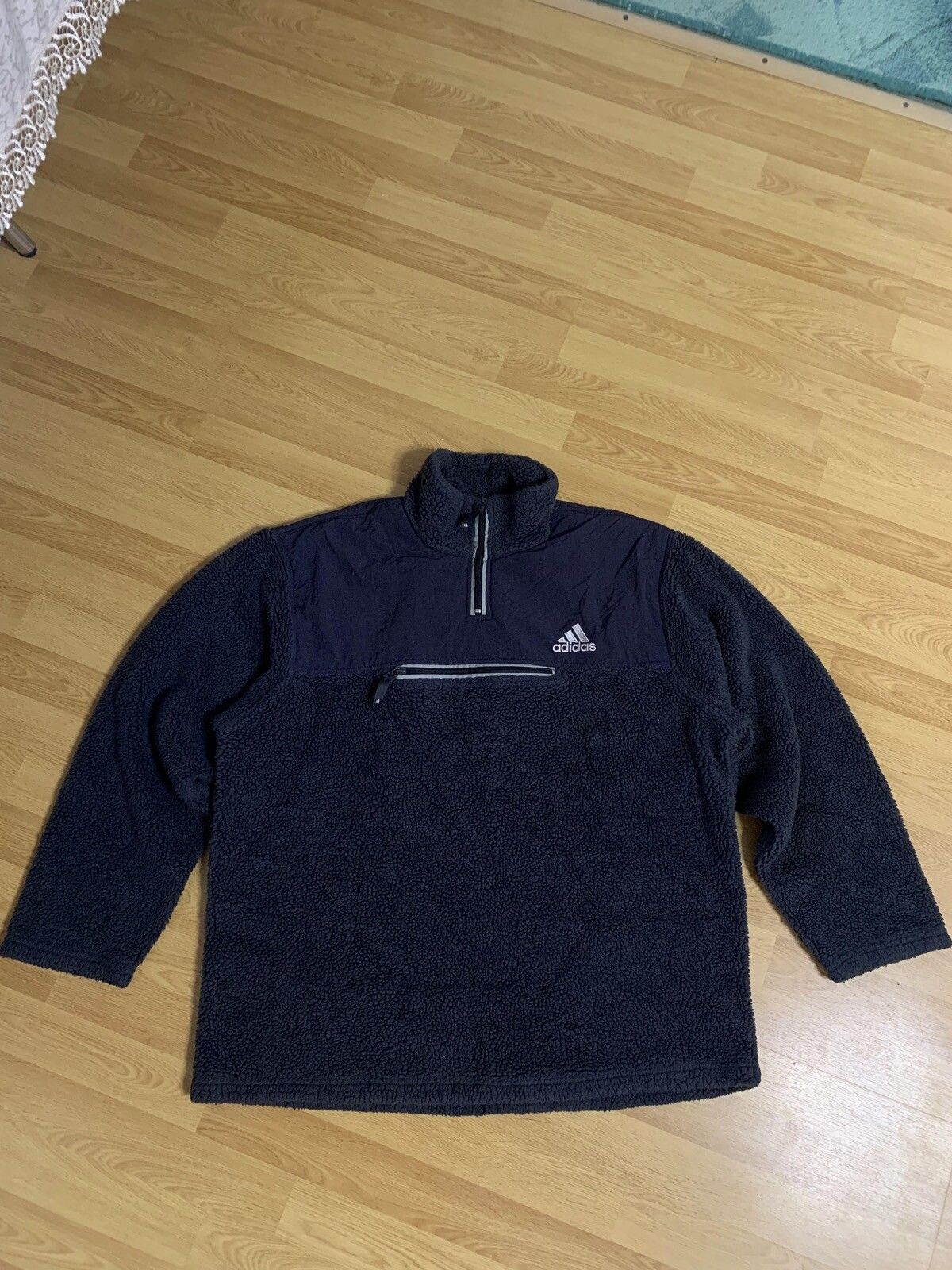 Pre-owned Adidas X Vintage Sweatshirt Sherpa Vintage Beige Adidas 90's Half Zip In Black