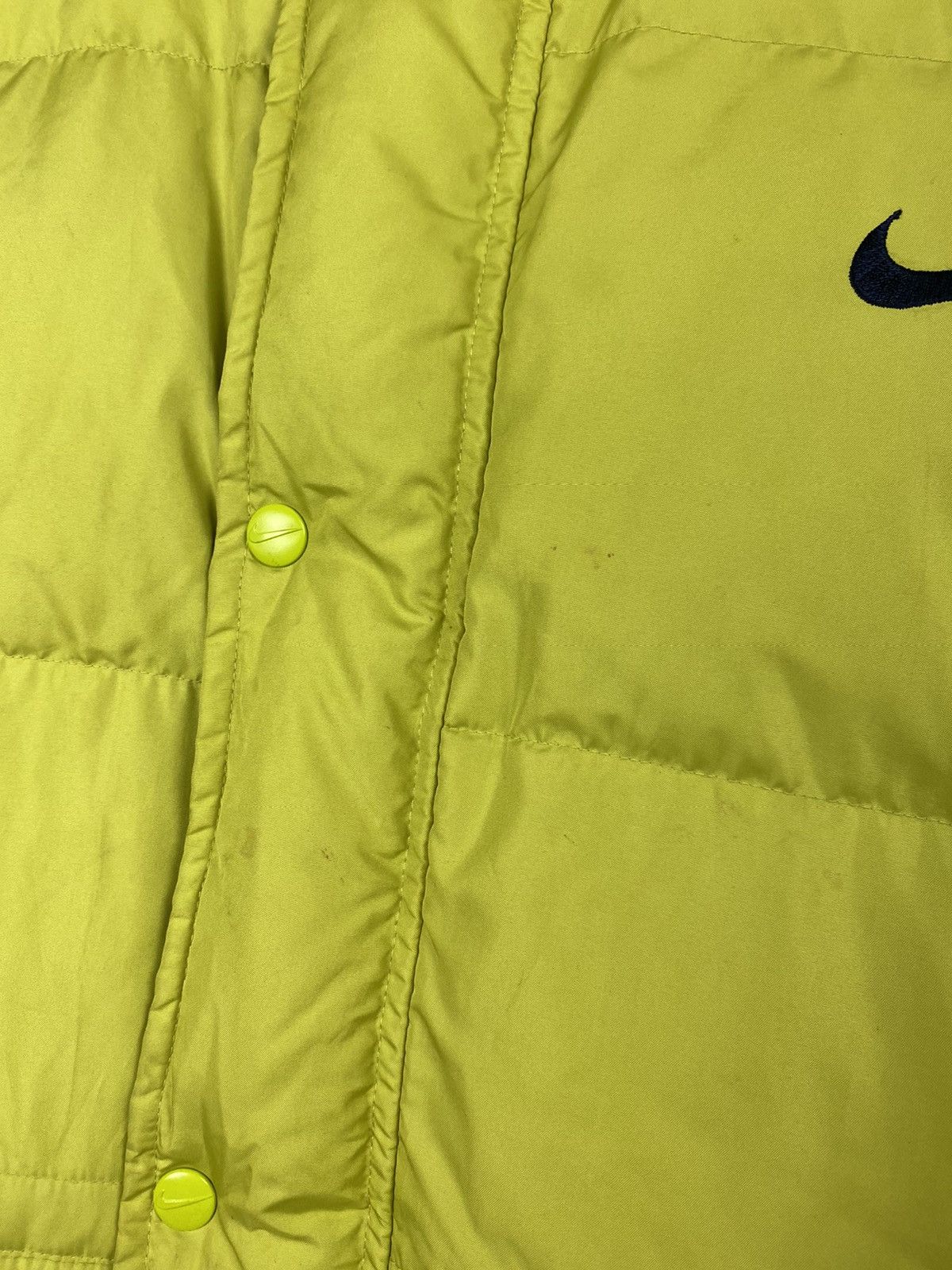 Nike × Vintage 90s Nike vintage lime green puffer jacket big swoosh Size US M / EU 48-50 / 2 - 7 Thumbnail