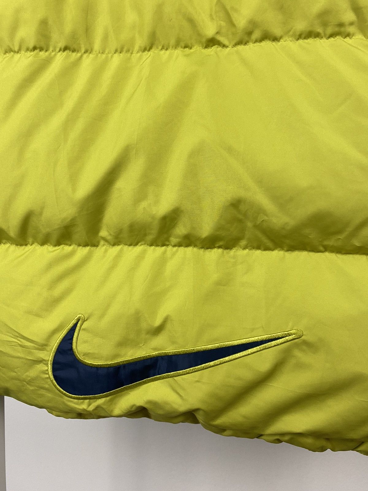 Nike × Vintage 90s Nike vintage lime green puffer jacket big swoosh Size US M / EU 48-50 / 2 - 12 Thumbnail