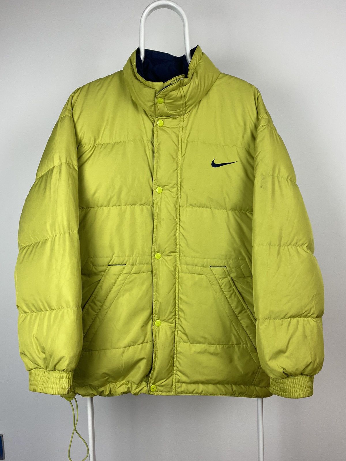 Nike × Vintage 90s Nike vintage lime green puffer jacket big swoosh Size US M / EU 48-50 / 2 - 1 Thumbnail