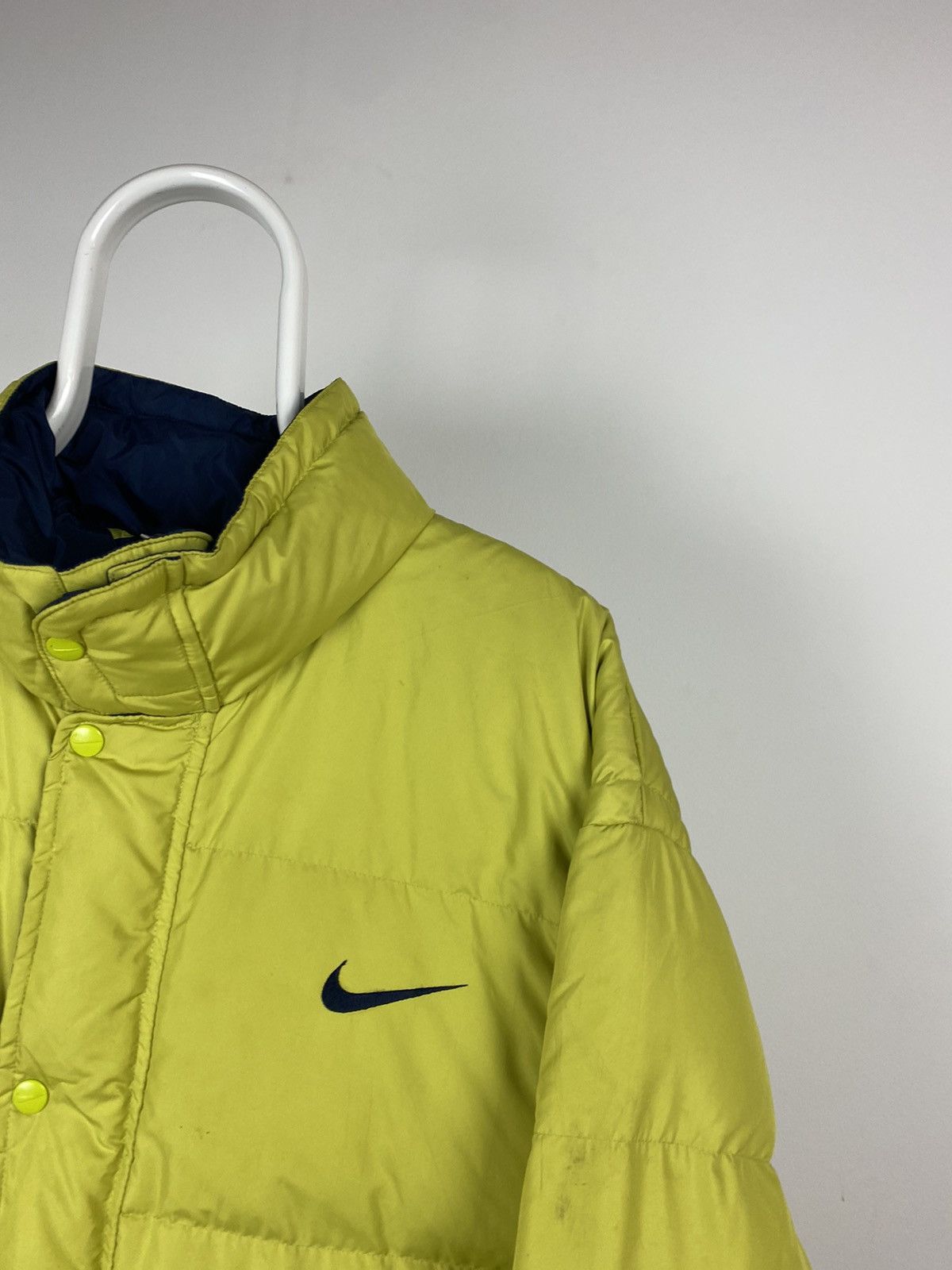 Nike × Vintage 90s Nike vintage lime green puffer jacket big swoosh Size US M / EU 48-50 / 2 - 2 Thumbnail