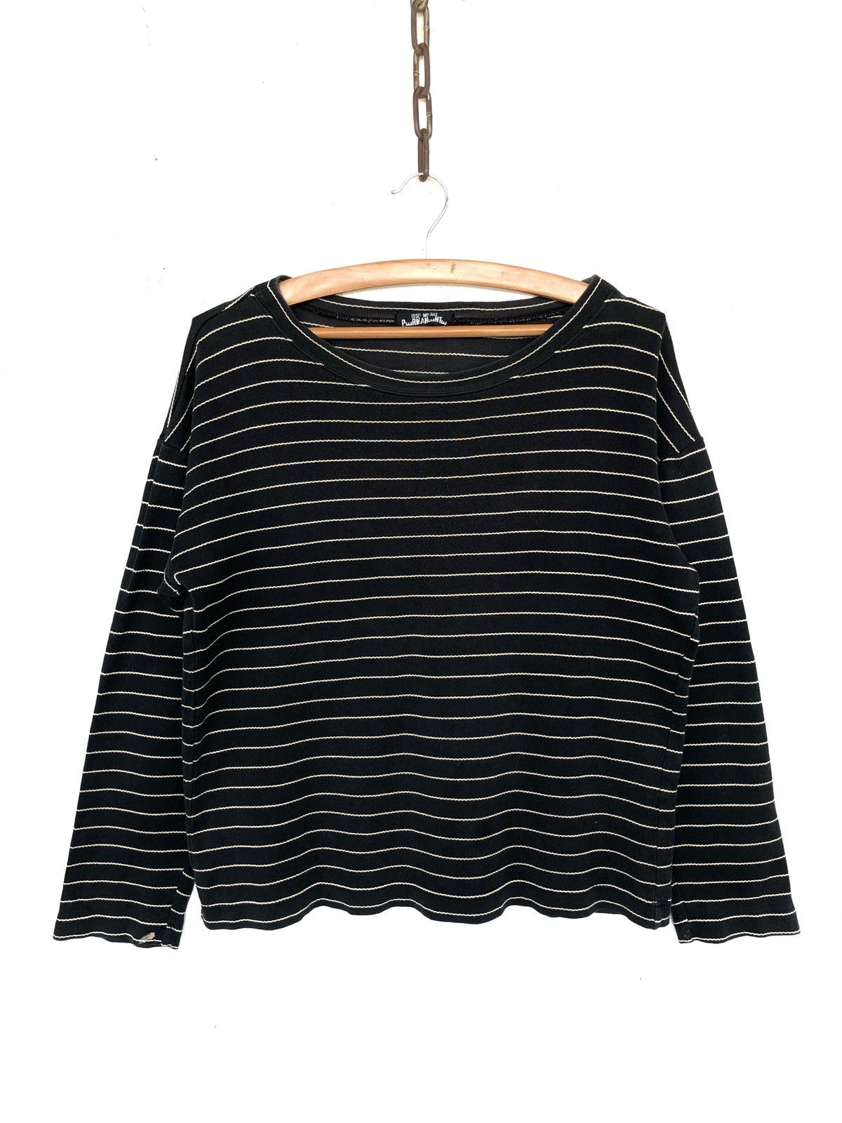 Issey Miyake Permenante Striped Boat Neck Crop Kurt LS Shirt Size US M / EU 48-50 / 2 - 3 Thumbnail