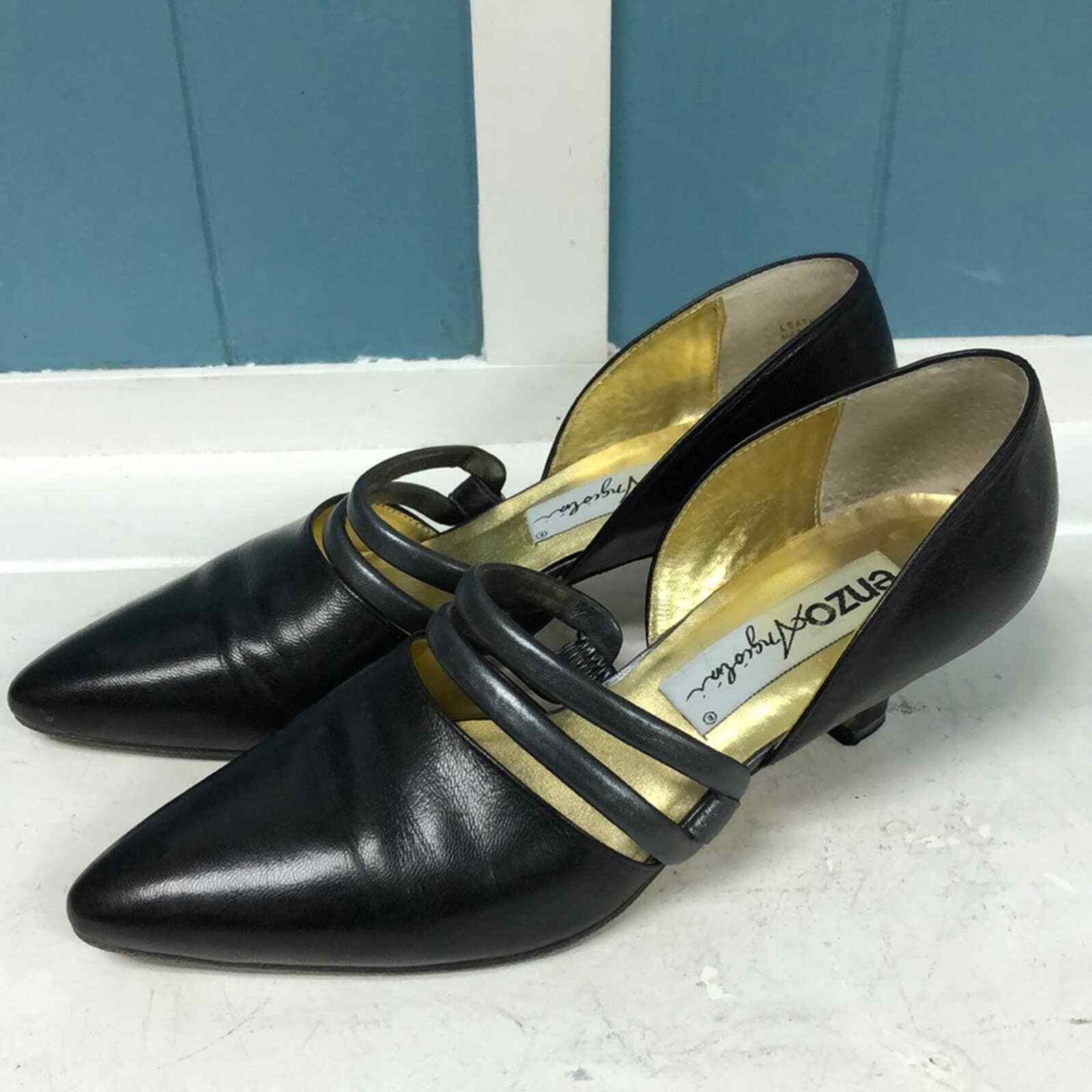 Vtg Enzo leather strappy pumps kitten heels women’s size 7.5