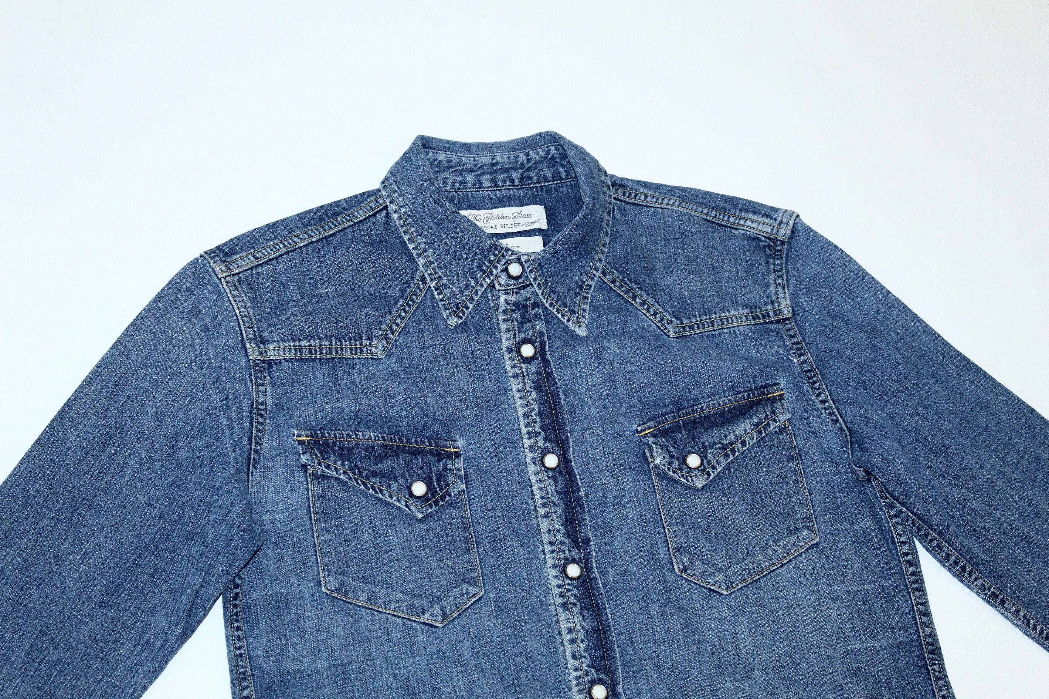Remi Relief 💥RARE💥 Remi Relief Blue Wash Faded Denim Western Shirt Size US L / EU 52-54 / 3 - 9 Thumbnail