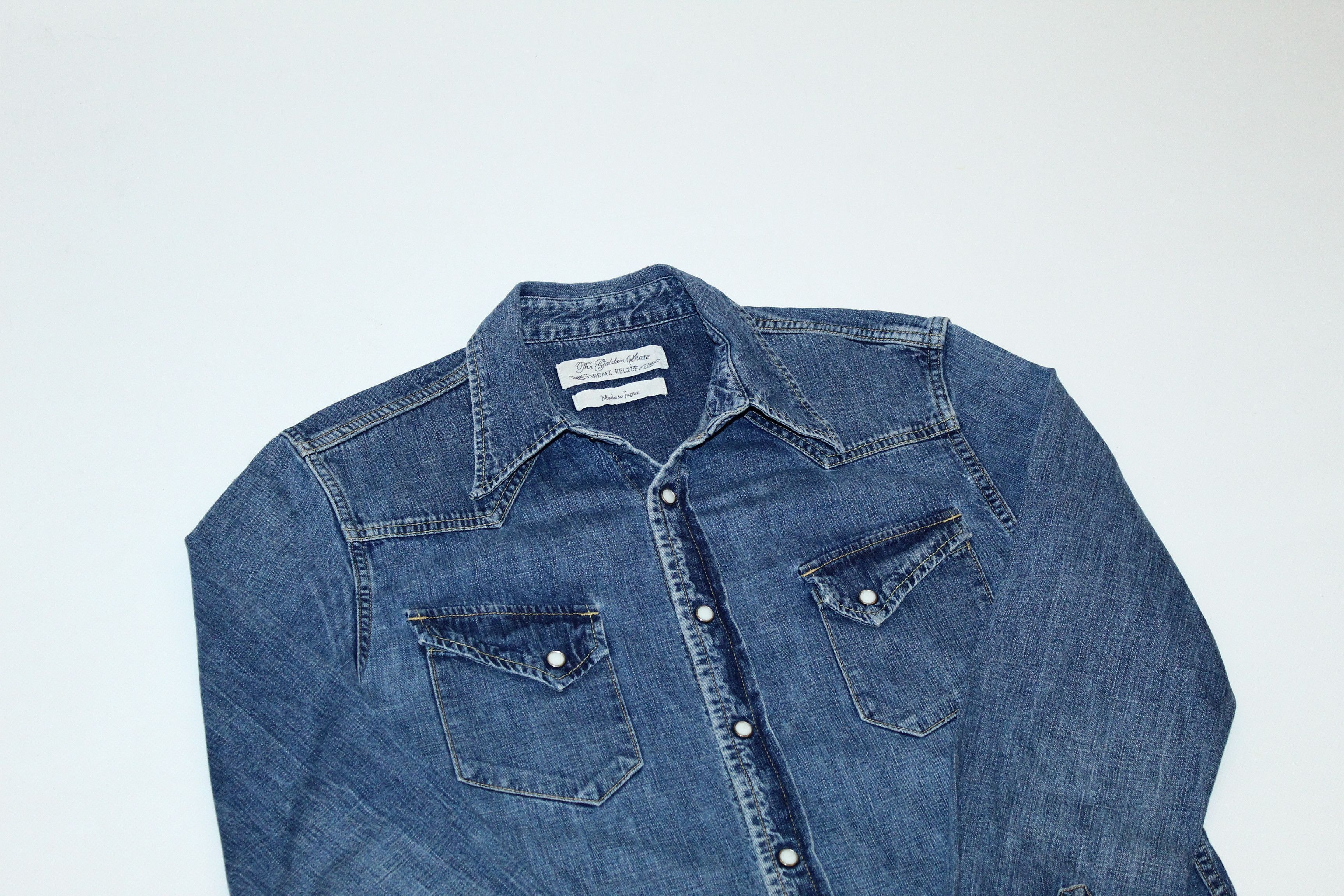 Remi Relief 💥RARE💥 Remi Relief Blue Wash Faded Denim Western Shirt Size US L / EU 52-54 / 3 - 3 Thumbnail