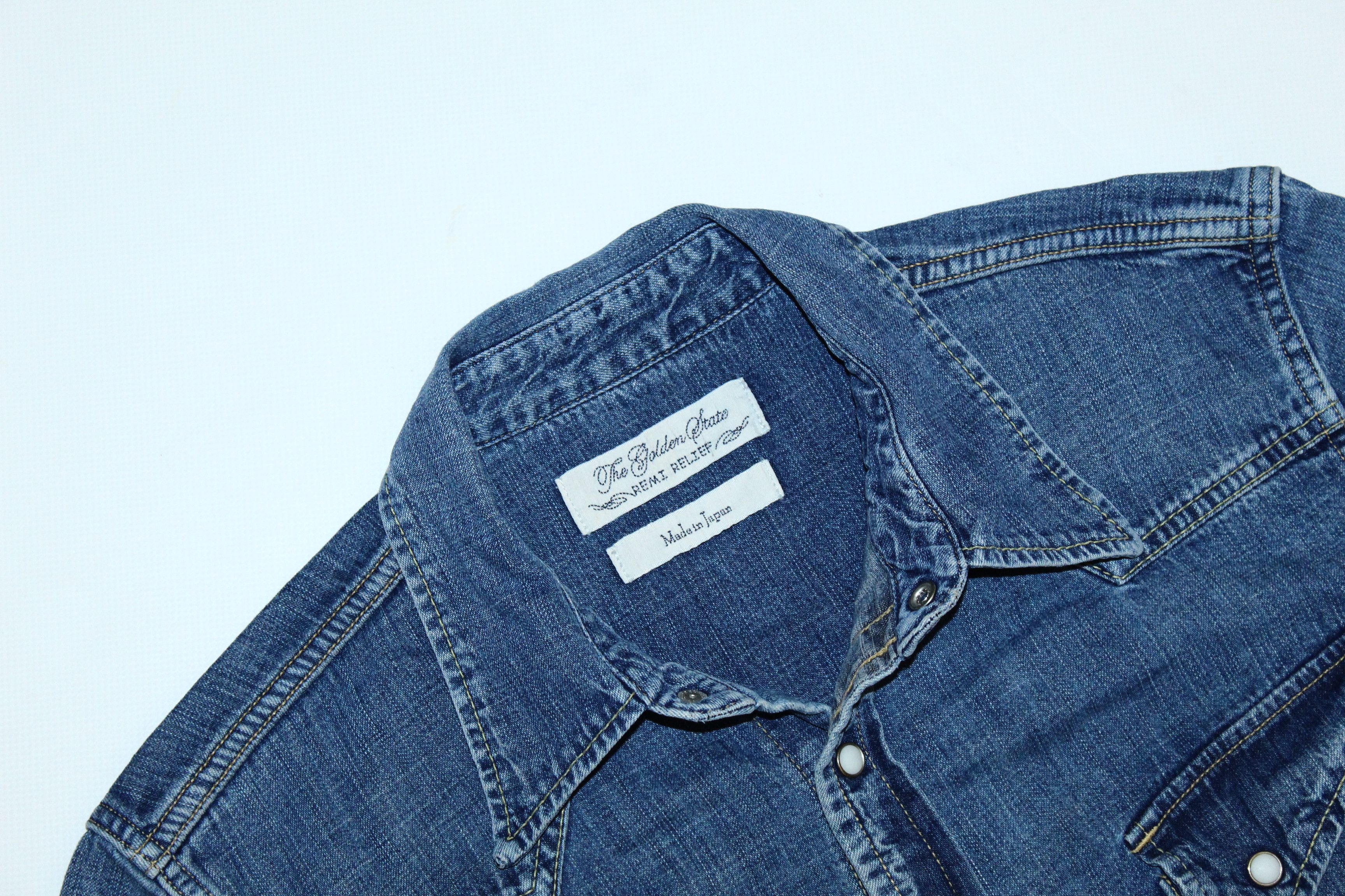 Remi Relief 💥RARE💥 Remi Relief Blue Wash Faded Denim Western Shirt Size US L / EU 52-54 / 3 - 4 Thumbnail