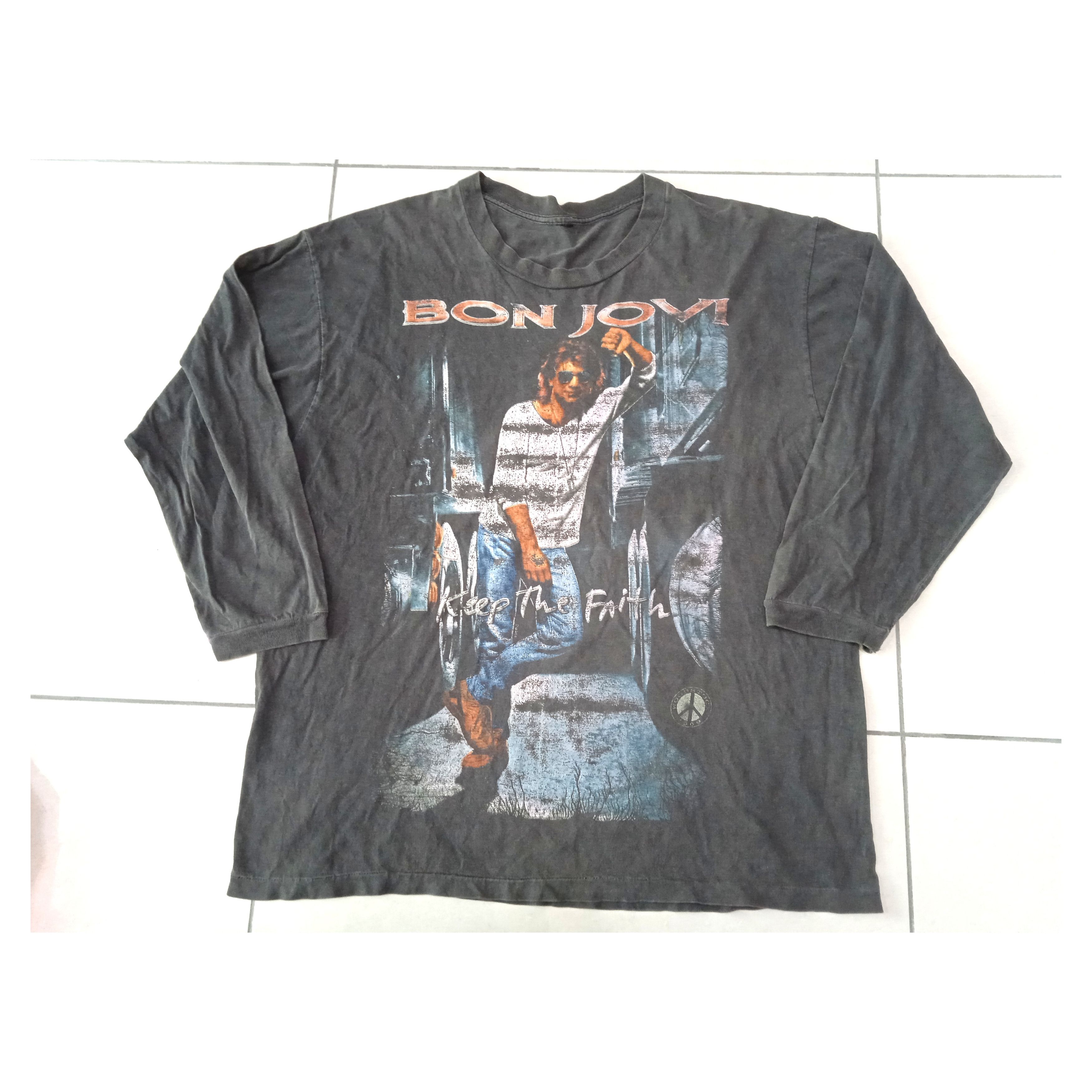 image of Band Tees x Vintage 90's Bon Jovi Keep The Faith Bootleg Longsleeve Shirt in Black, Men's (Size XL)