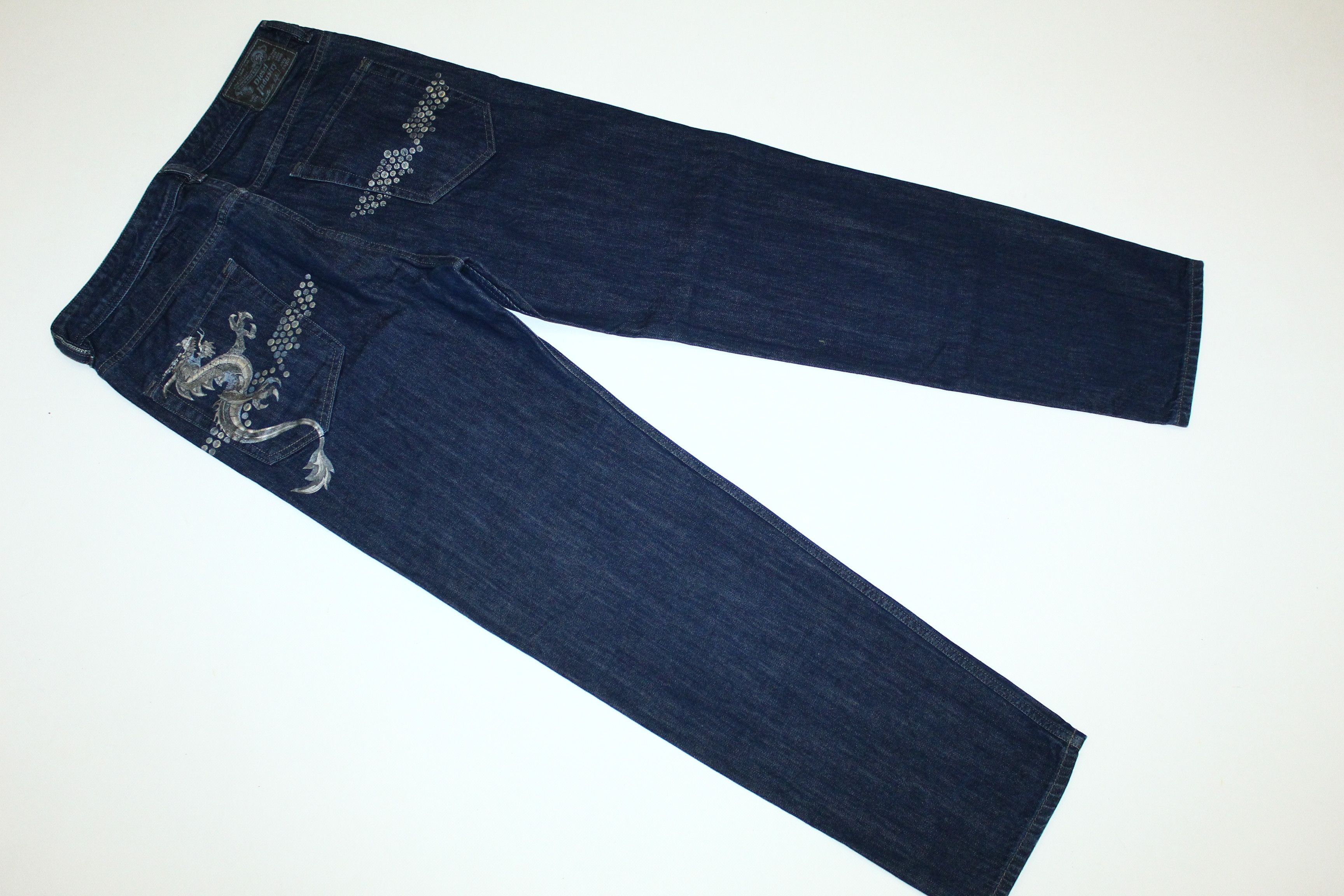 Diesel 🔥 VTG 🔥 DIESEL JEANS MEJO JAPANESE DRAGON PRINT RAW BLUE Size US 34 / EU 50 - 4 Thumbnail