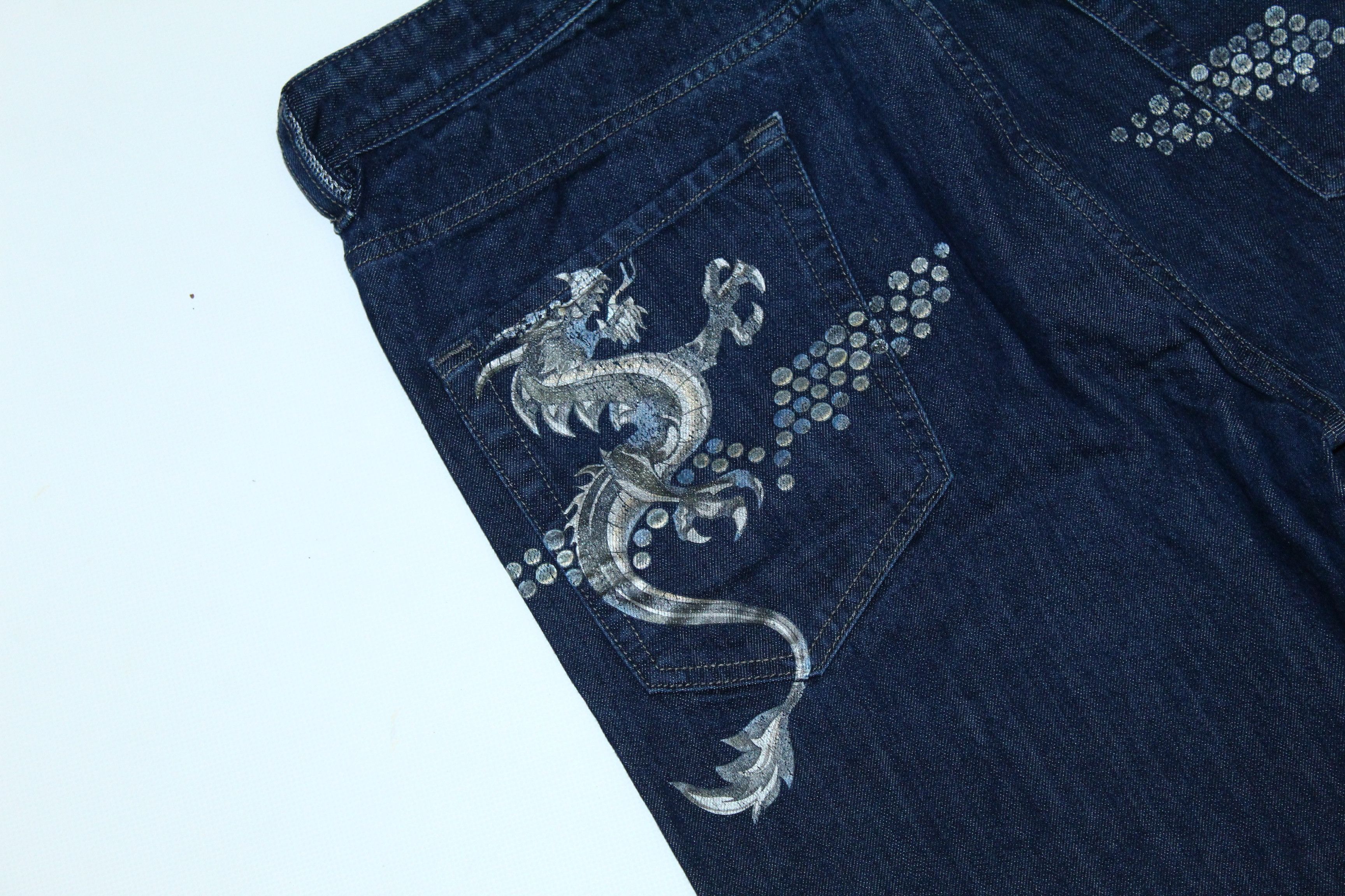 Diesel 🔥 VTG 🔥 DIESEL JEANS MEJO JAPANESE DRAGON PRINT RAW BLUE Size US 34 / EU 50 - 9 Thumbnail