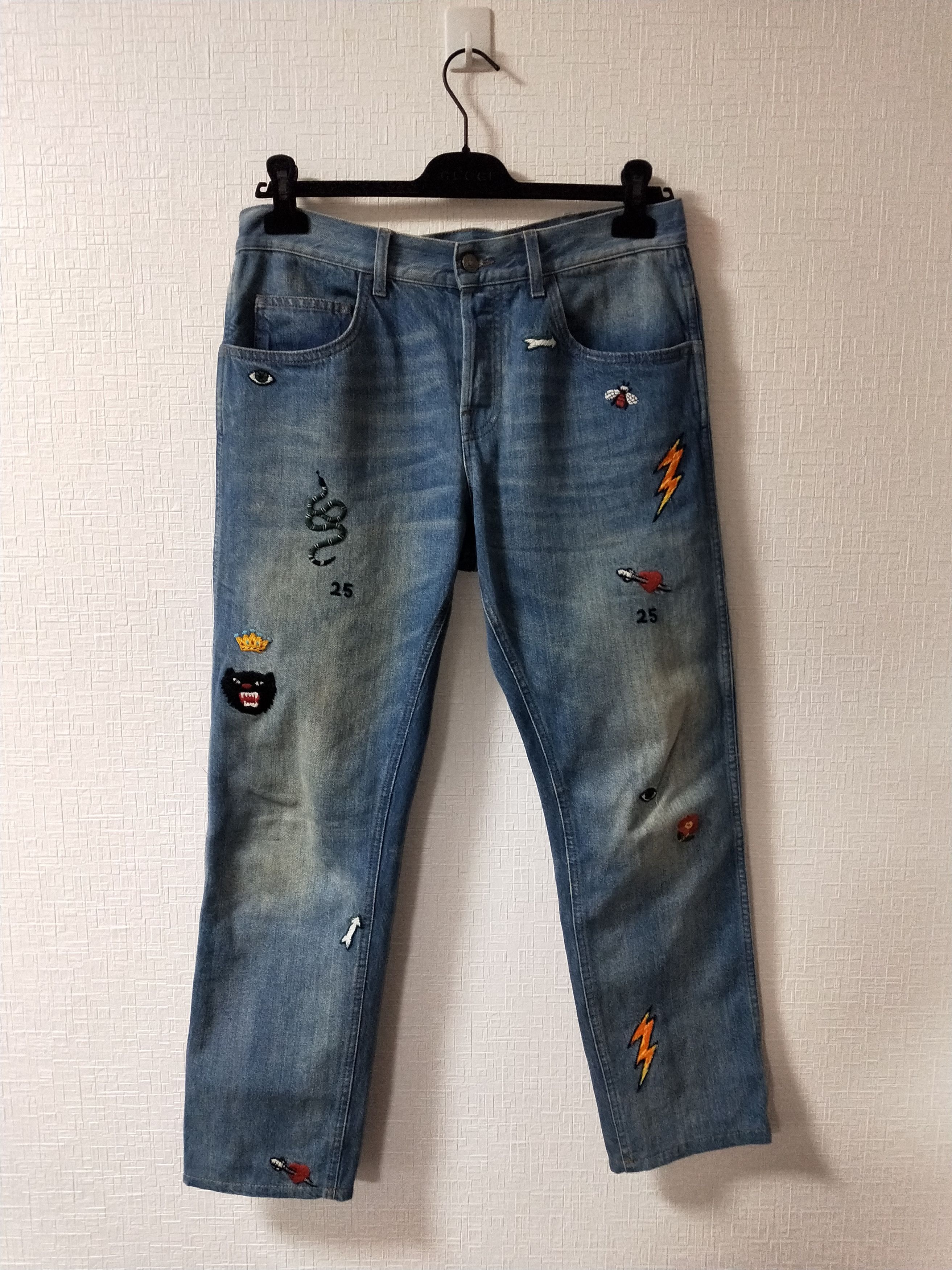 image of Gucci Symbols Tapered Jeans in Indigo, Men's (Size 34)