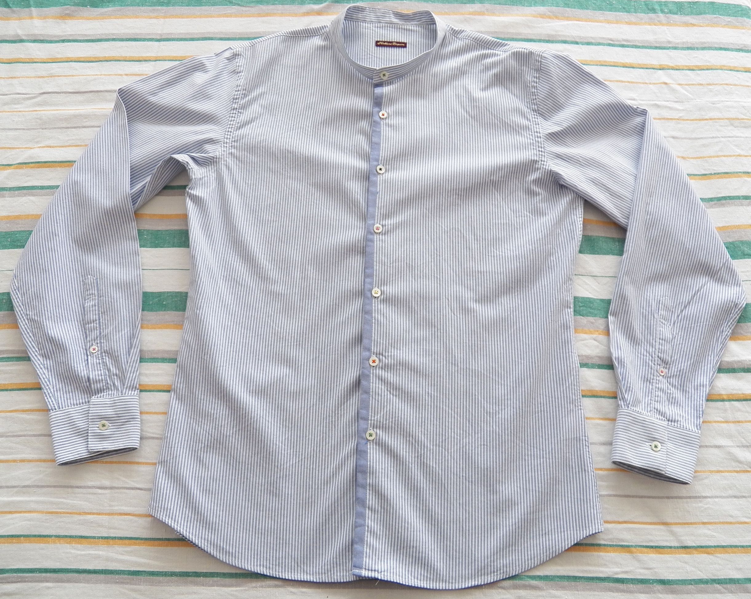 Holland Esquire SHIRT grandad collar long sleeve blue stripe