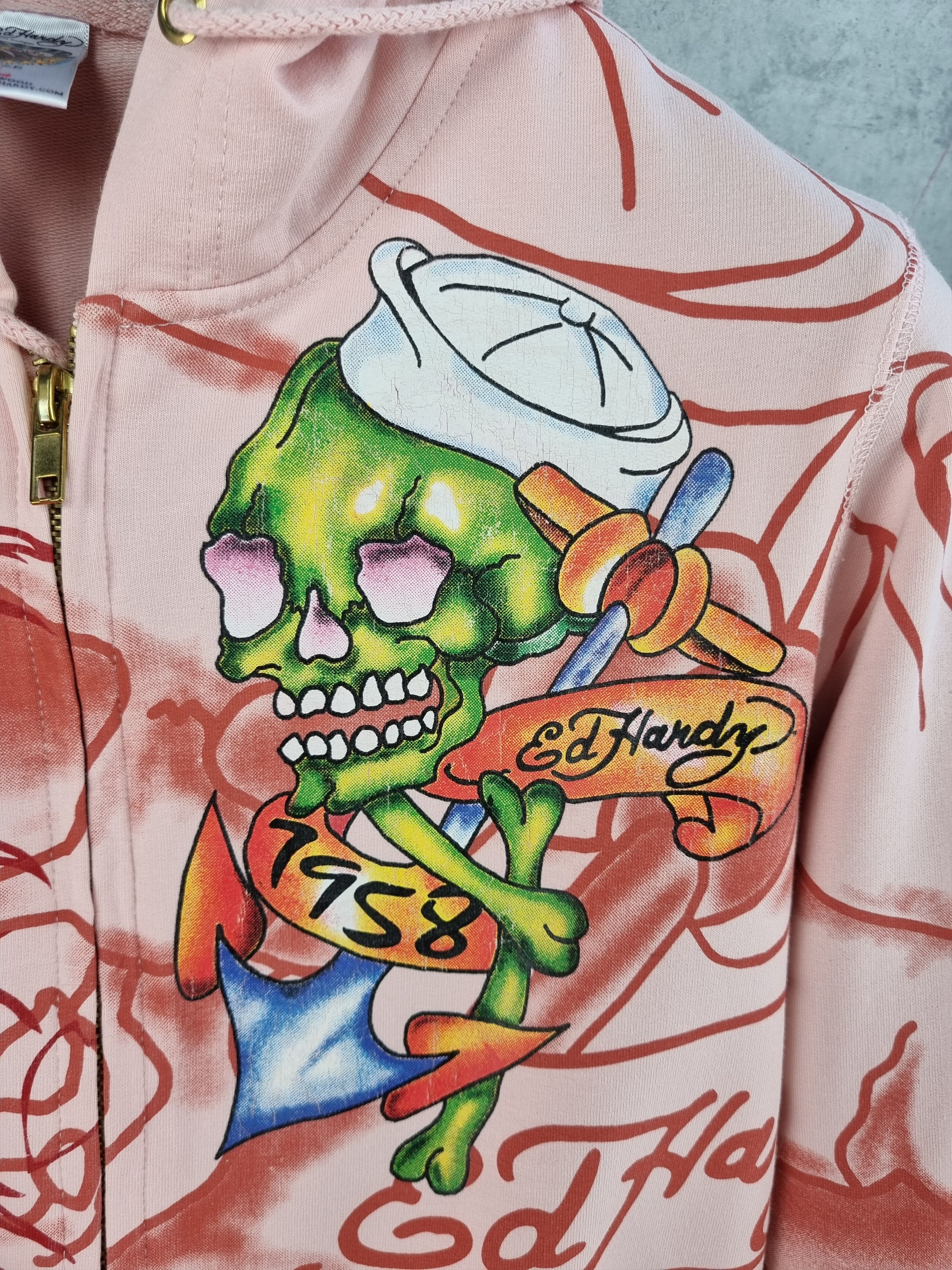 Christian Audigier × Ed Hardy Rare Skull Theme ED HARDY Hooded Track top Light Jacket Size S / US 4 / IT 40 - 3 Thumbnail