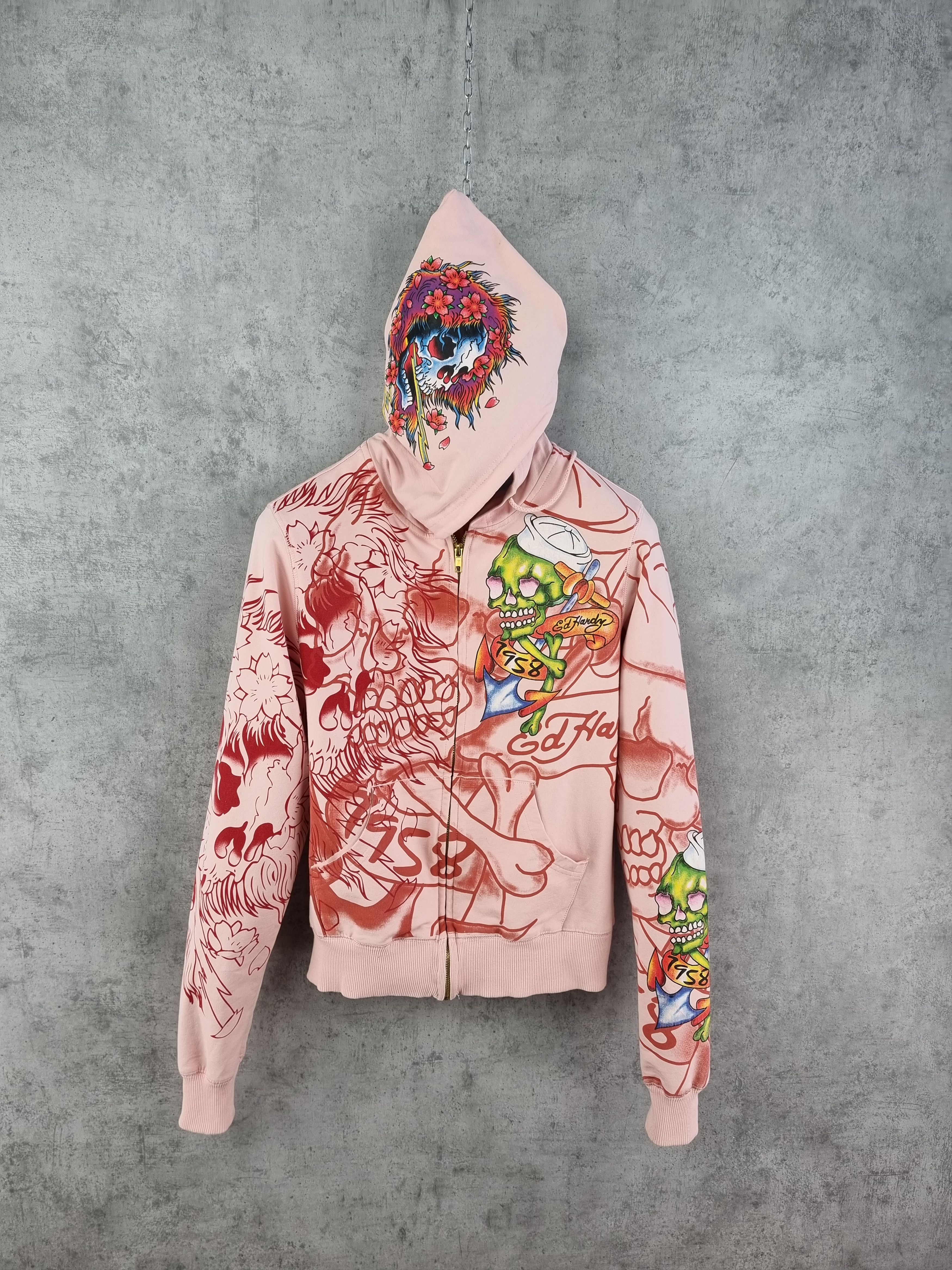 Christian Audigier × Ed Hardy Rare Skull Theme ED HARDY Hooded Track top Light Jacket Size S / US 4 / IT 40 - 2 Thumbnail