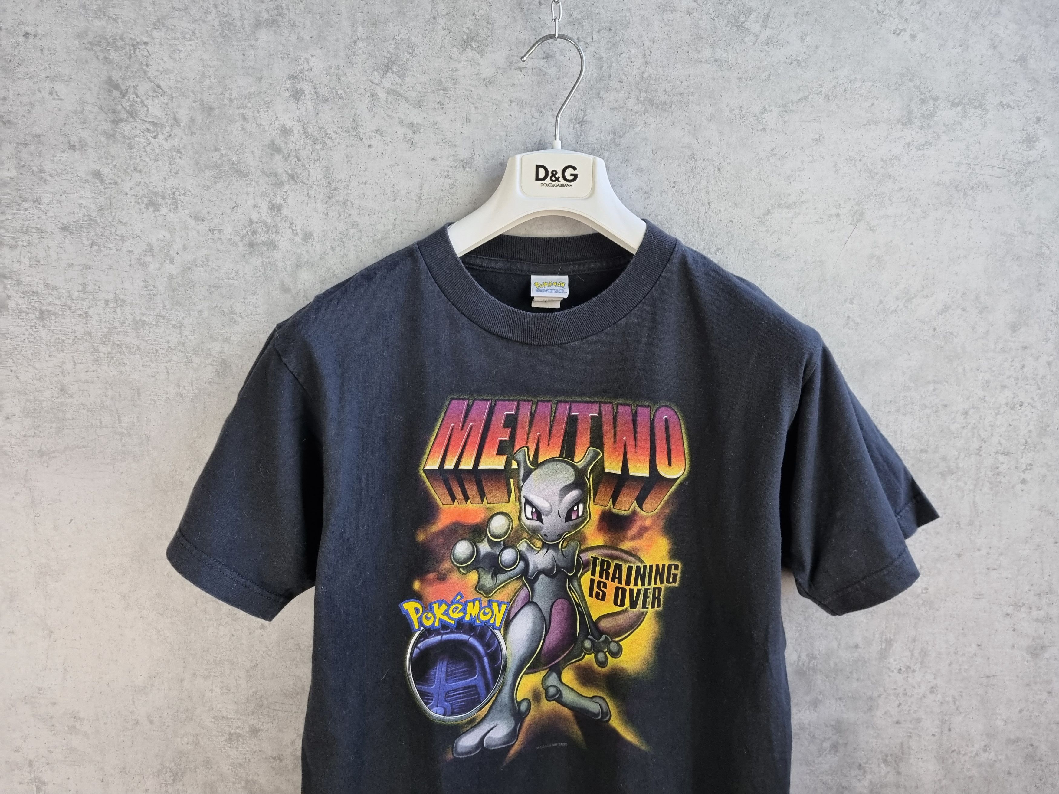 image of Nintendo x Pokemon 99' Mewtwo Pokemon Training Is Over Vintage Tee Shirt in Faded Black (Size Small