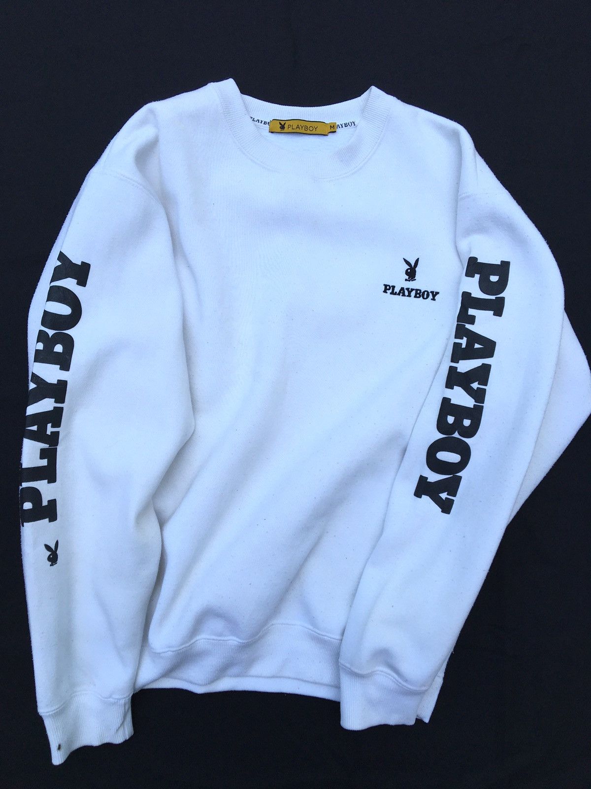 image of Playboy Big Logo Spellout Sweatshirt in White, Men's (Size Medium)