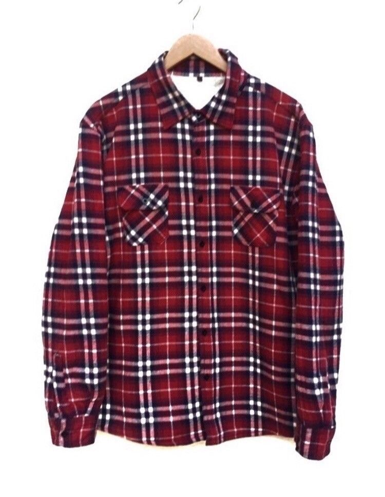 image of Vintage Button Up Check Jacket Sherpa Inside in Red, Men's (Size Large)