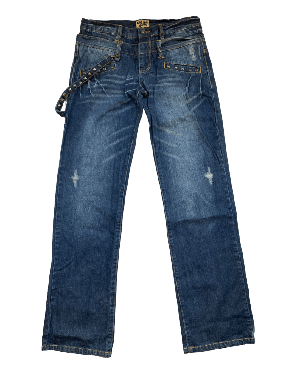 image of Archival Clothing x If Six Was Nine Punk Distressed Nylaus Jeans Double Waist in Denim (Size 33)