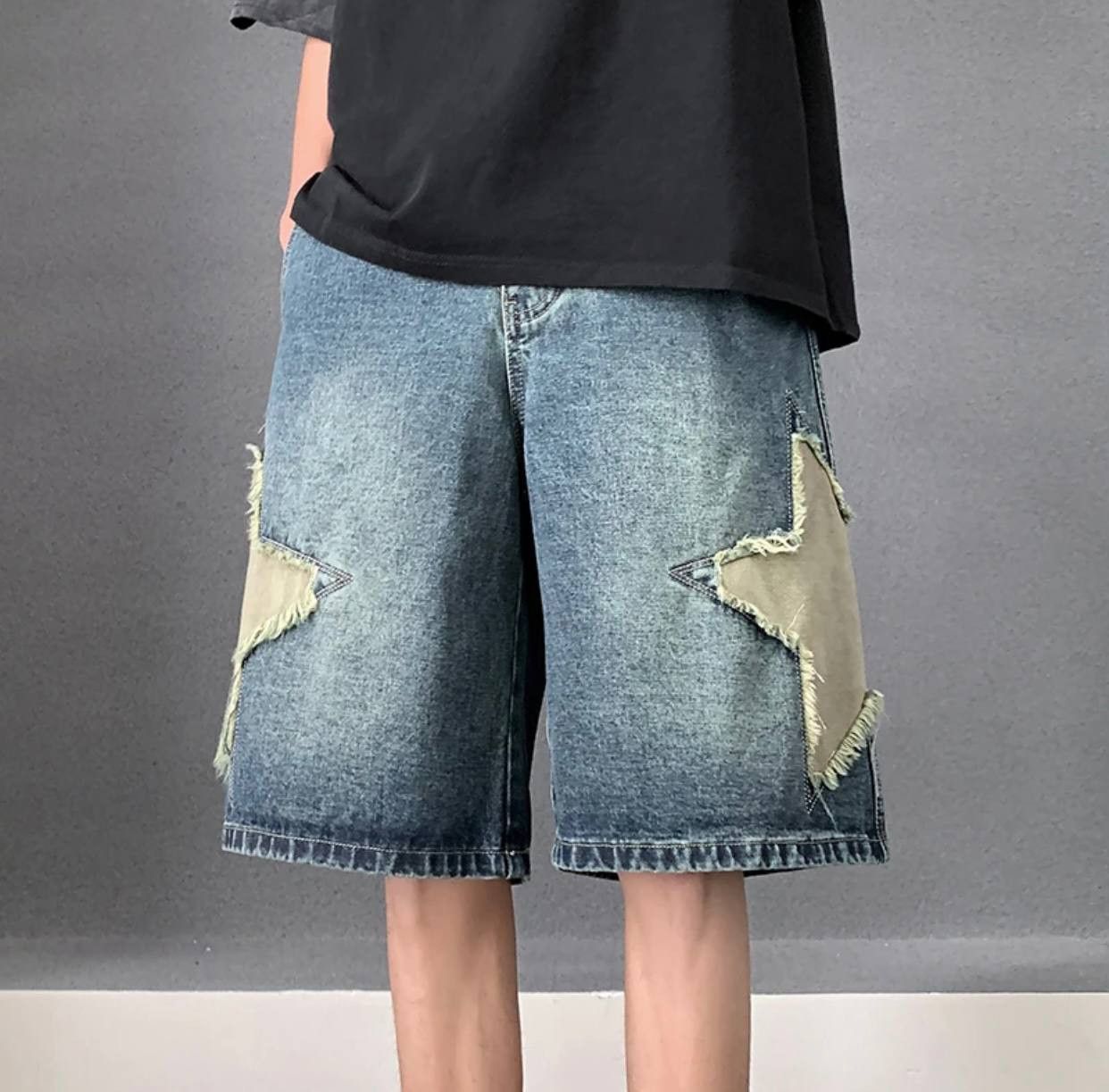 image of Archival Clothing x Avant Garde Stars Distressed Denim Baggy Shorts, Men's (Size 34)