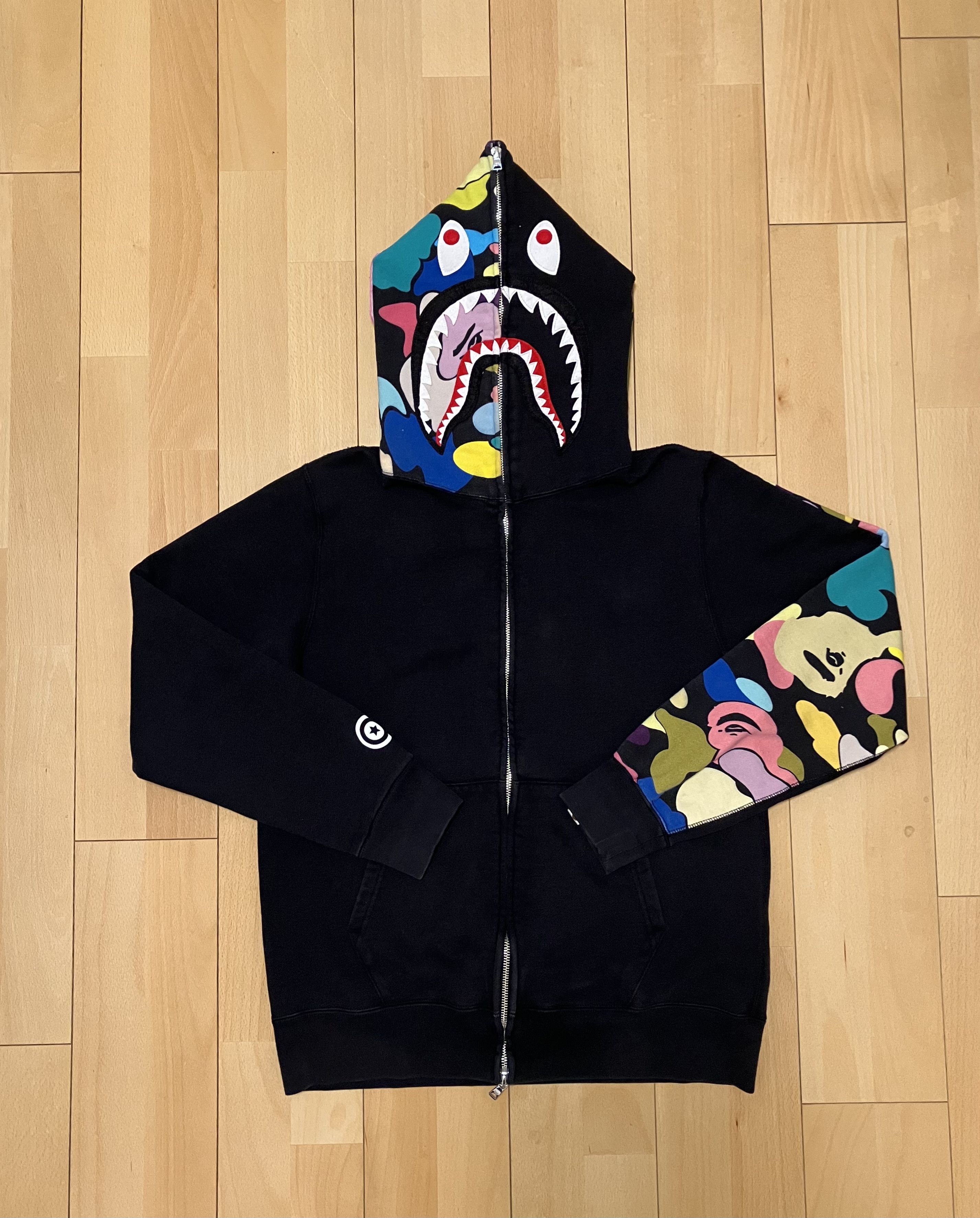 black multi camo shark full zip hoodie