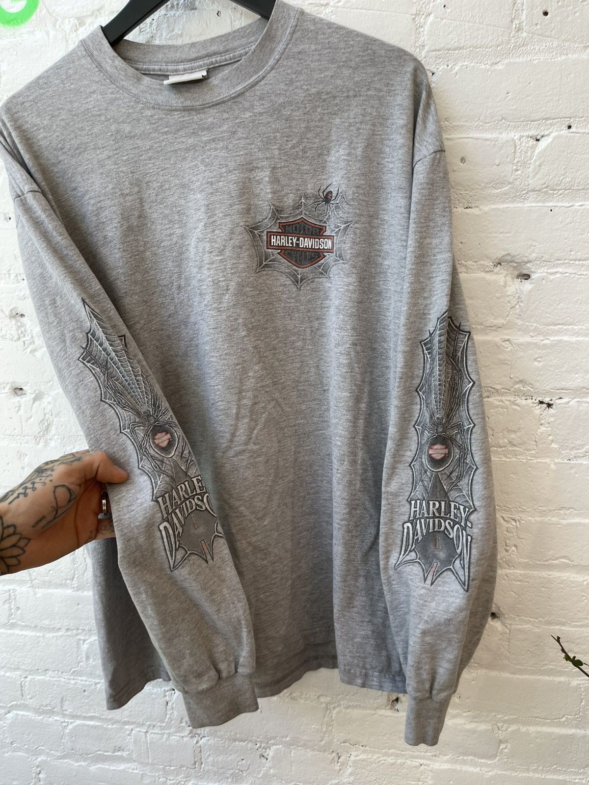 image of Harley Davidson Spider Web Sleeves Shirt XL in Grey, Men's