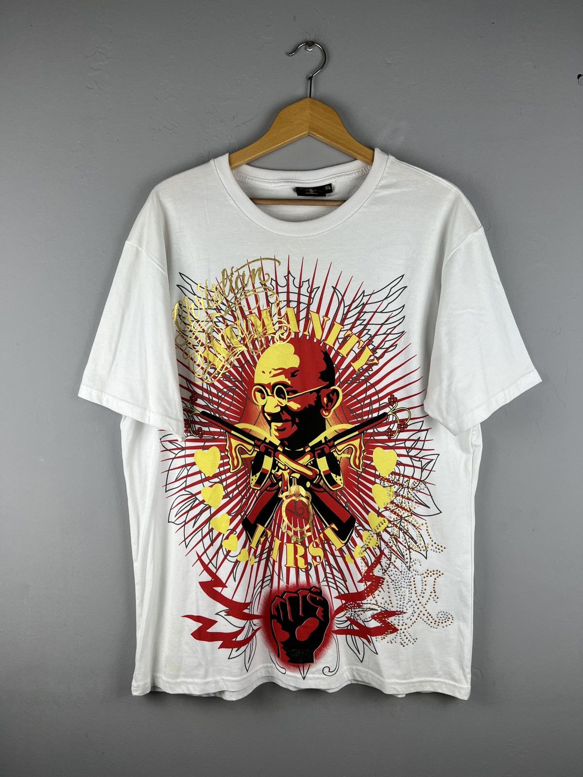 Ed Hardy Vintage Cristian Audigier Humanity First Manifesto y2k tee Size US XXL / EU 58 / 5 - 1 Thumbnail