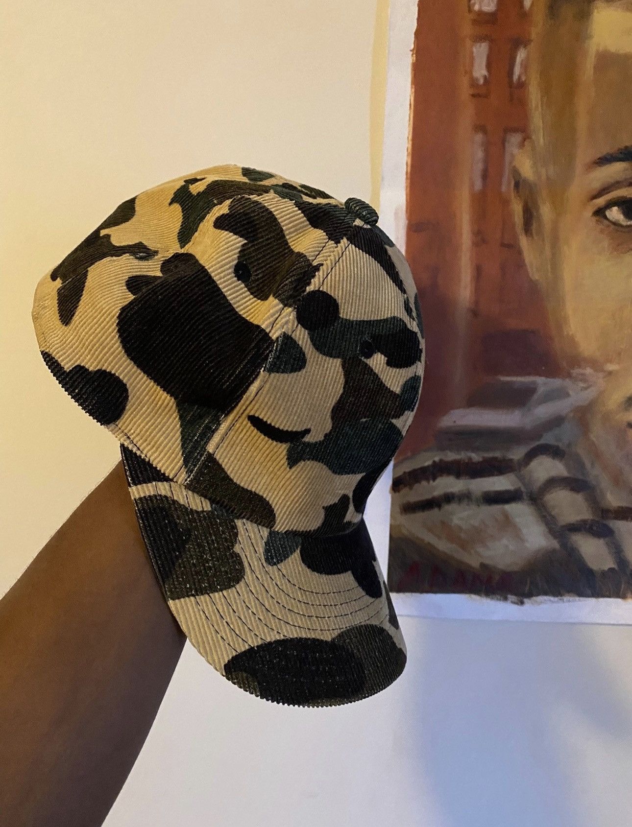 image of Bape x Vintage 1St Camo Corduroy Cap in Yellow, Men's