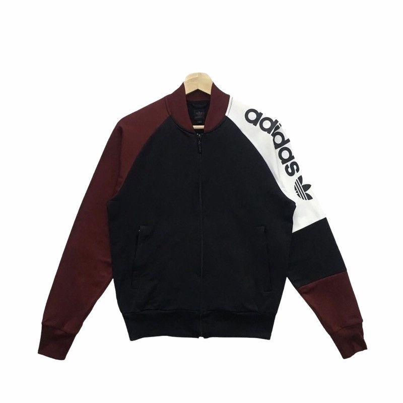 image of Adidas Trefoil Big Logo&spellout Sweater Tracksuit in Black/Maroon/White, Men's (Size Medium)