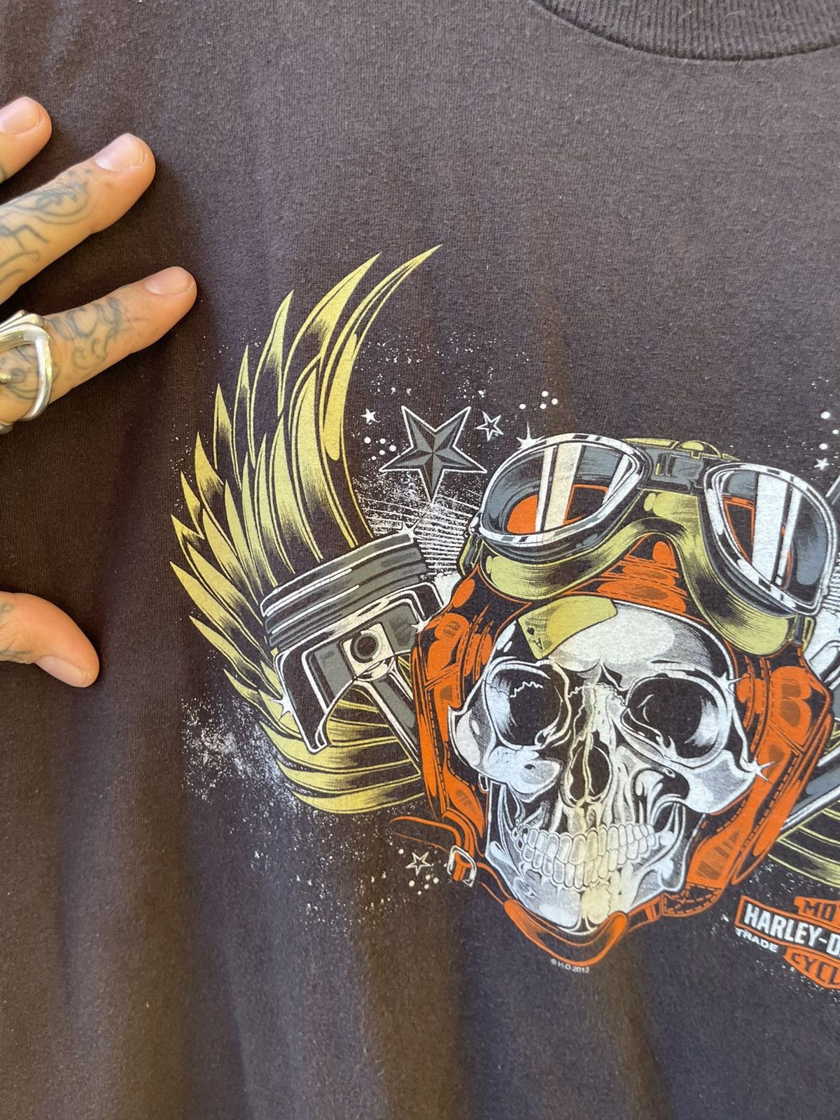 Harley Davidson × Vintage Vintage Harley Davidson XL Skull Moto Wings Shirt Size US XL / EU 56 / 4 - 5 Thumbnail