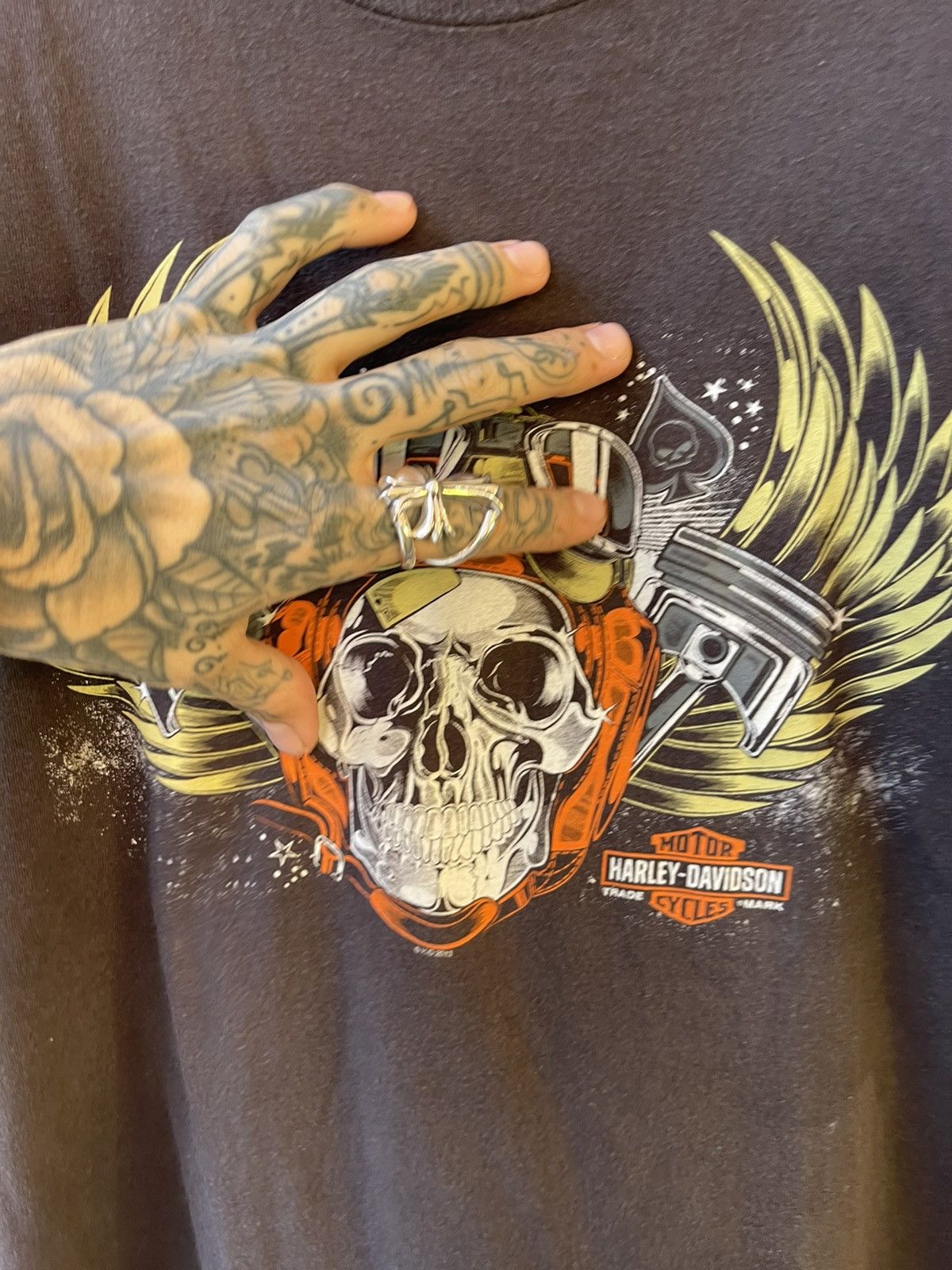 Harley Davidson × Vintage Vintage Harley Davidson XL Skull Moto Wings Shirt Size US XL / EU 56 / 4 - 4 Thumbnail