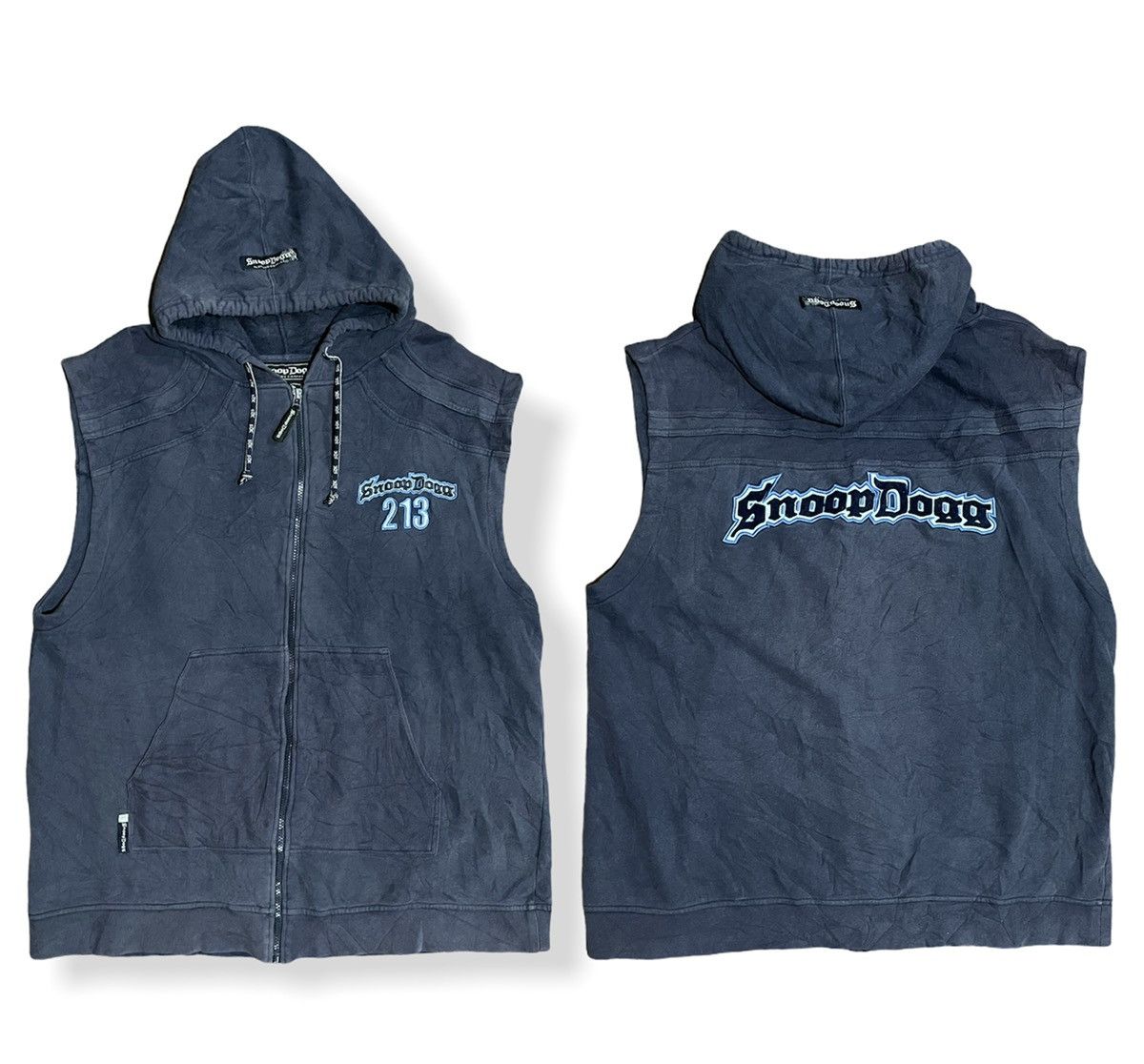 image of Rap Tees x Snoop Dogg VTG Snoop Dogg 213 Distressed Sun Faded Sleeveless Hoodie in Faded Blue (Size