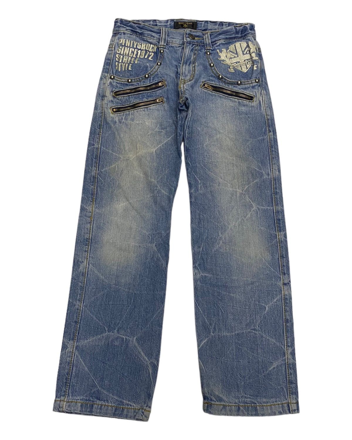 image of Skulls Pentys Rock Japan Punk Style Denim Jeans in Blue, Women's (Size 27)