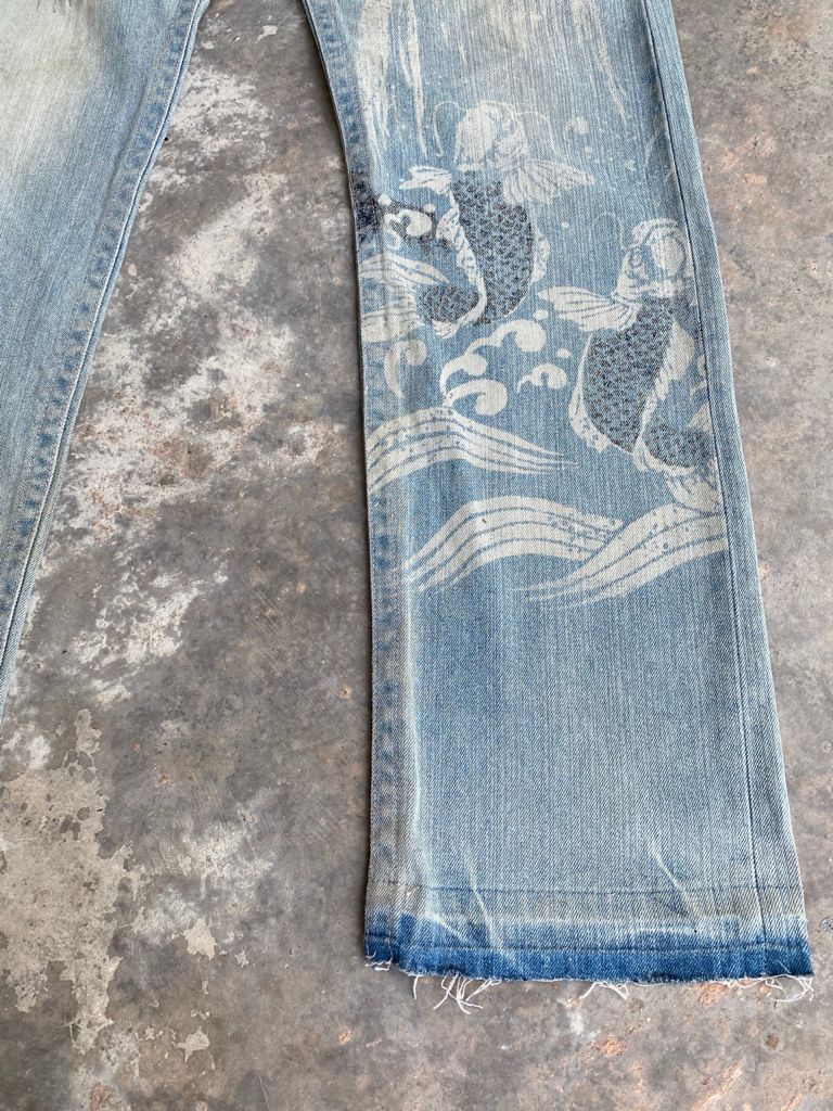 Japanese Brand RARE🔥Vintage Japanese Printed Jeans Light Wash Distressed Size US 36 / EU 52 - 5 Thumbnail