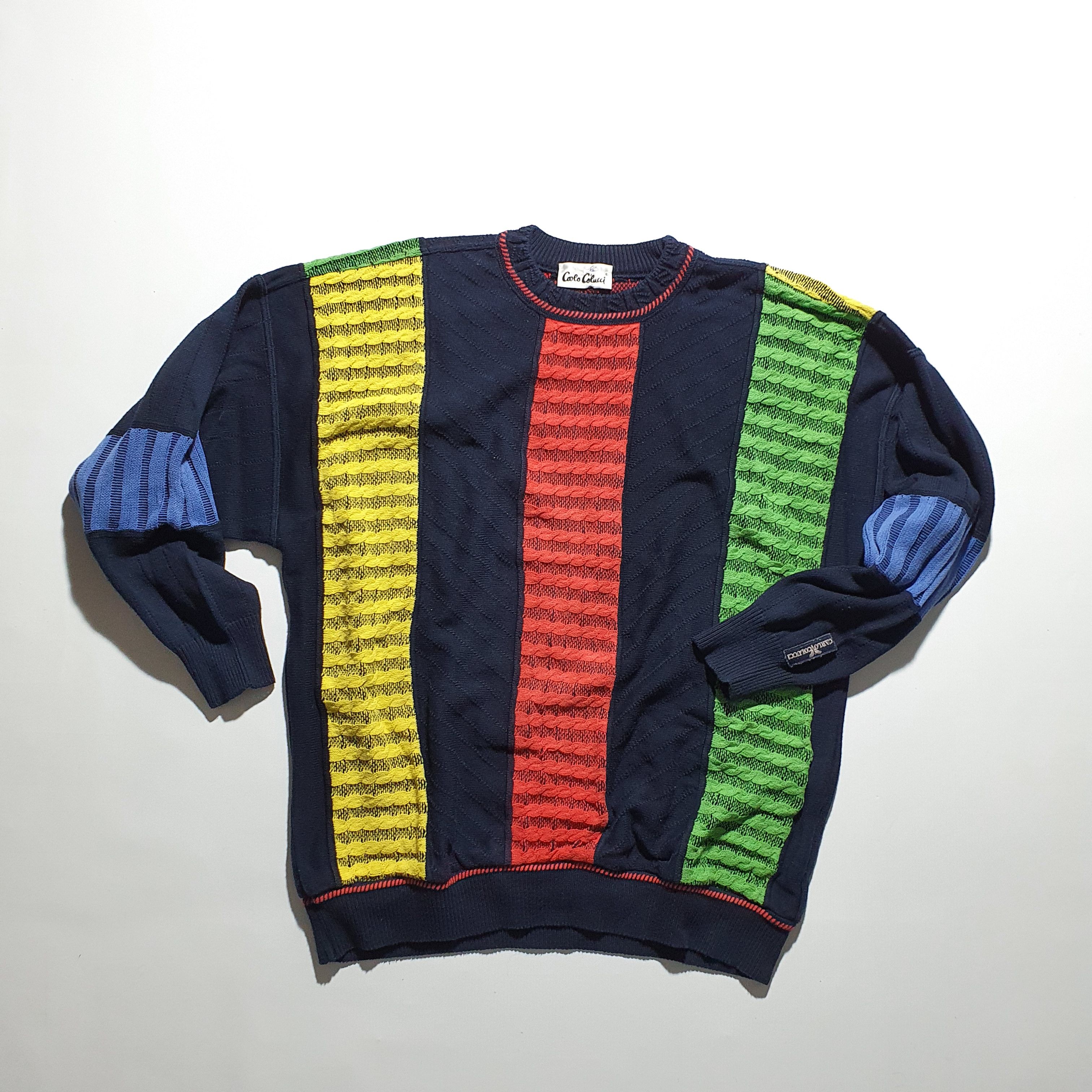 Carlo Colucci × Vintage 80s Carlo Colucci Knitwear Coogi Style Sweater Size US L / EU 52-54 / 3 - 6 Thumbnail