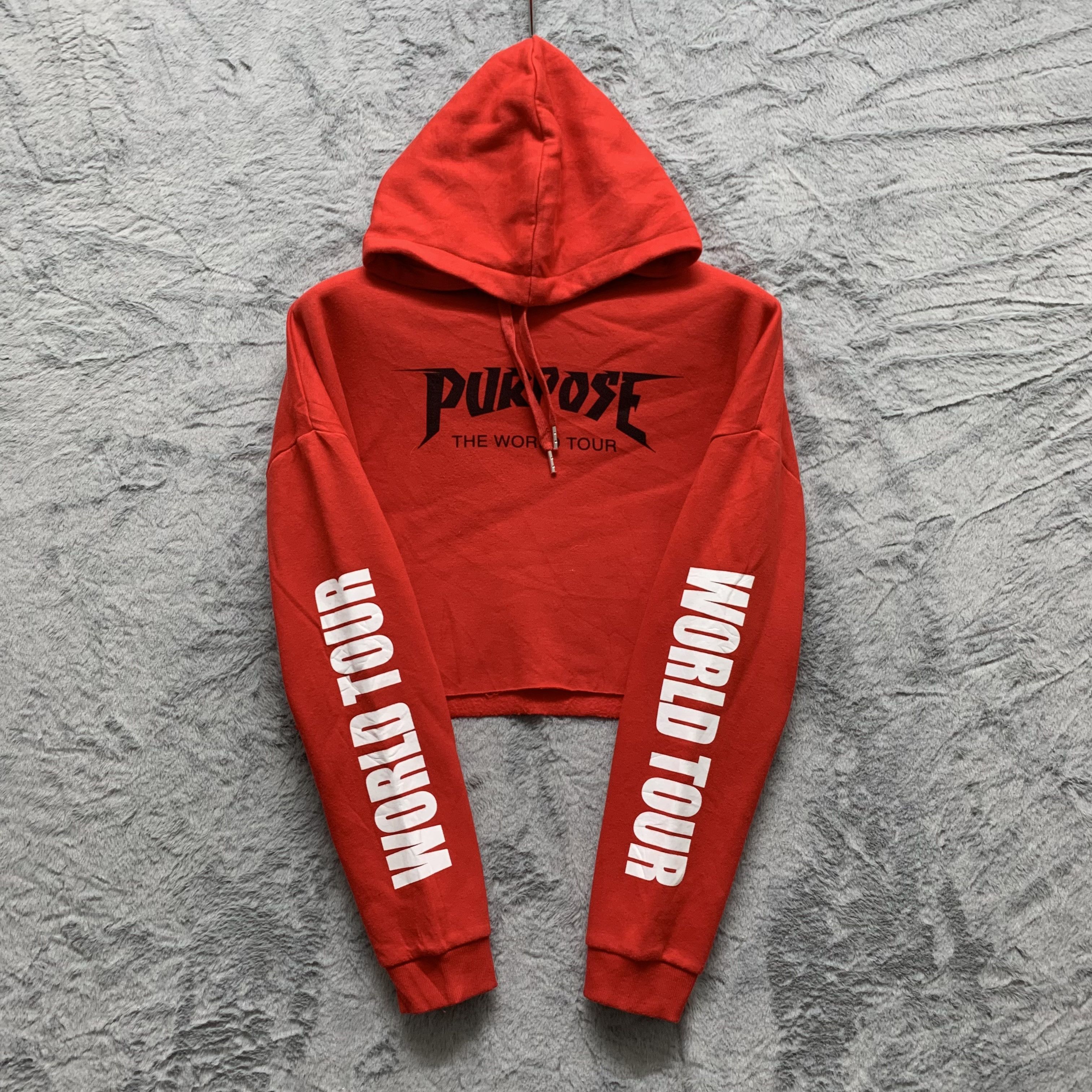 image of Divided x Justin Bieber Purpose World Tour Cropped Hoodies 4333-150 in Red, Women's (Size Medium)