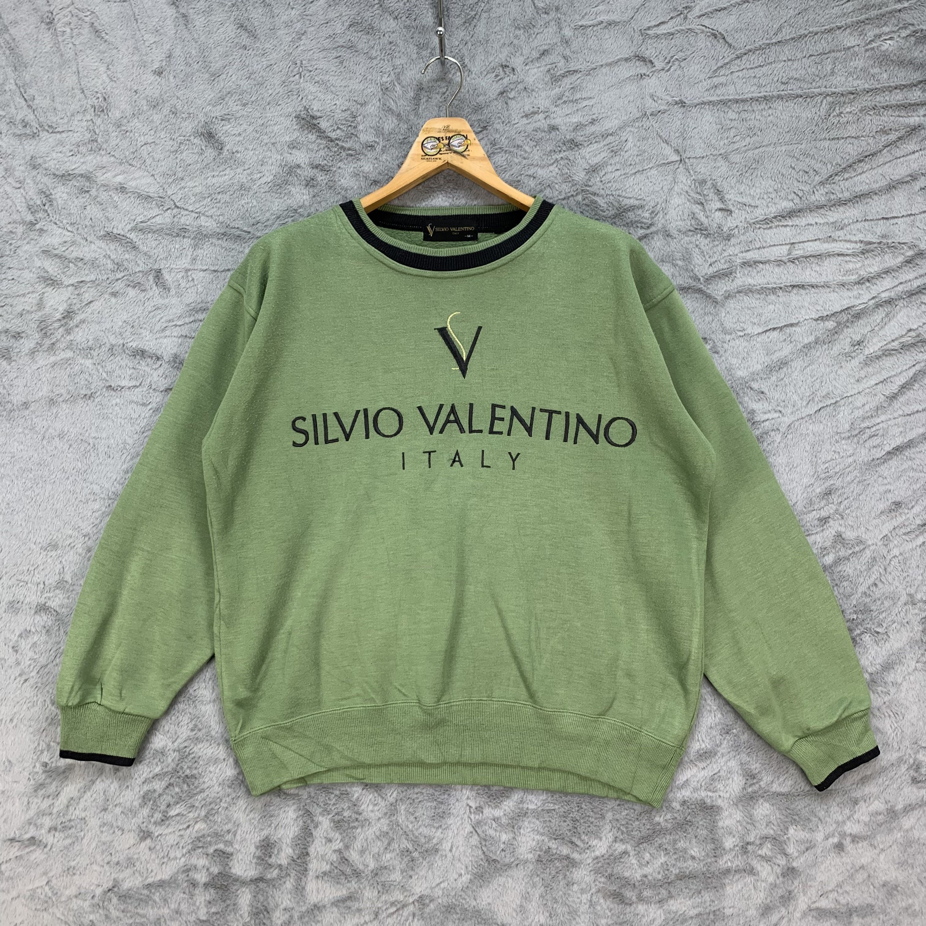image of Silvio Valentino Embroidery Big Logo Sweatshirts 4256-147 in Green, Men's (Size Medium)