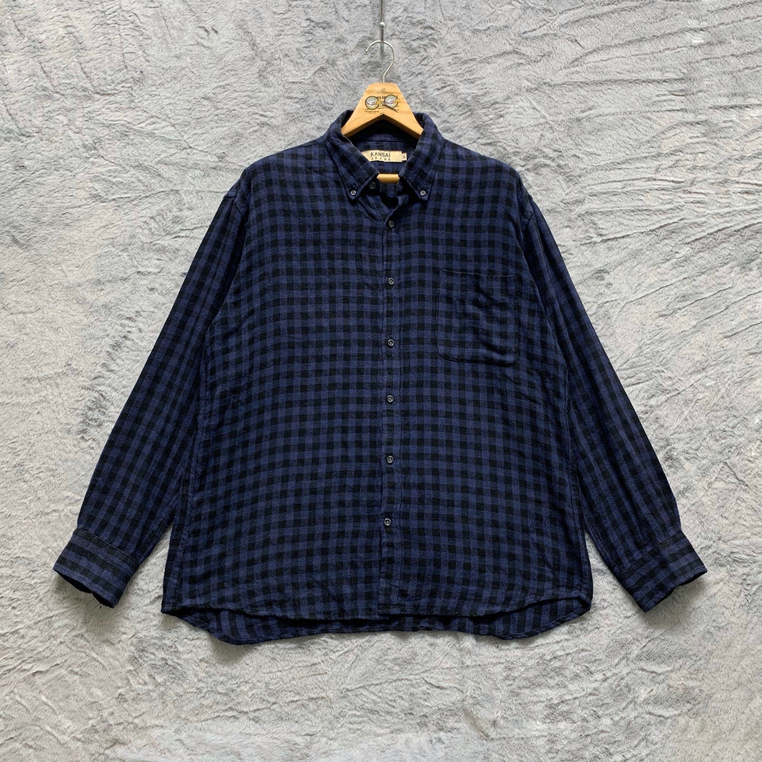 image of Kansai Yamamoto Kansai Jeans Plaid Shirts 4336-150 in Blue Check, Men's (Size XL)