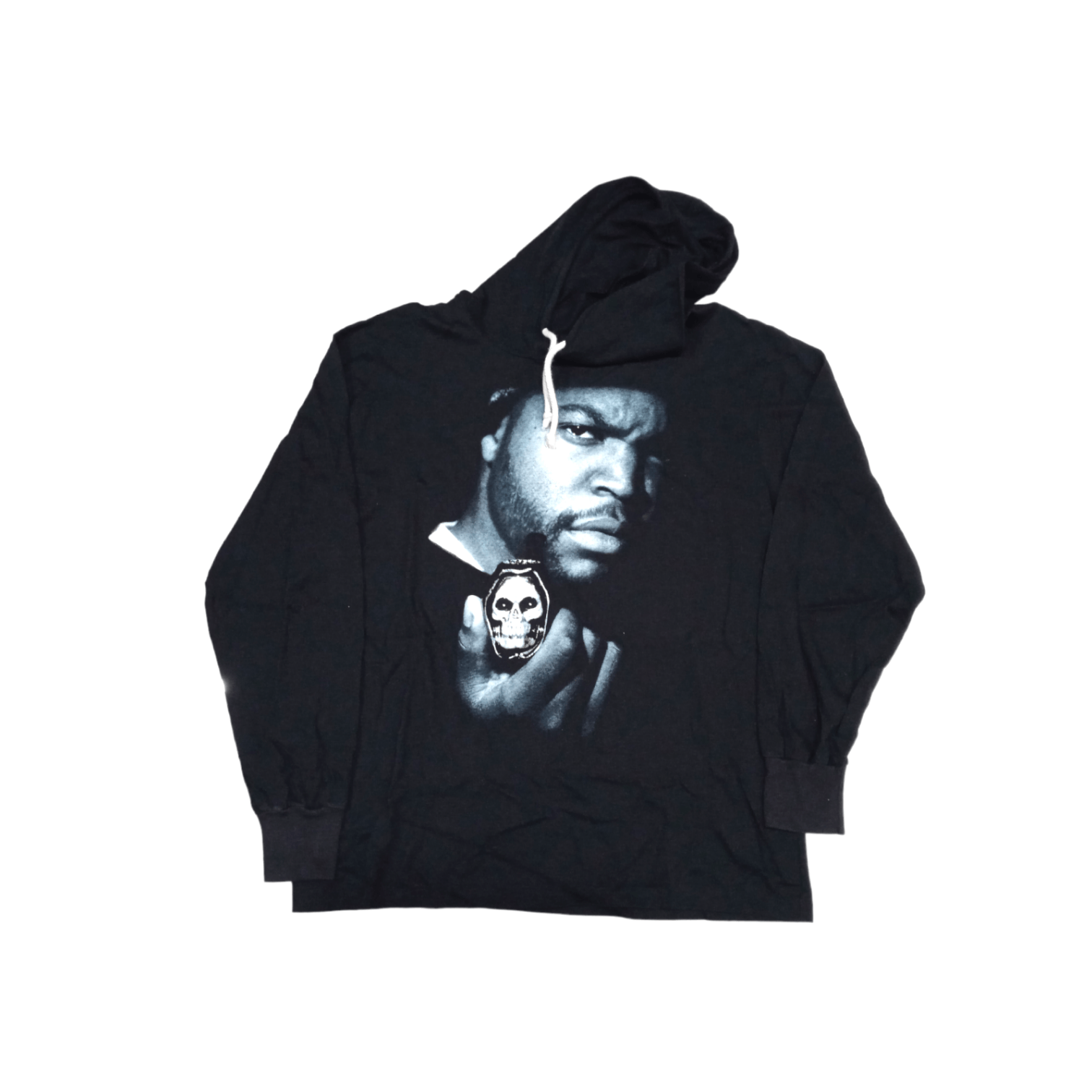 image of Rap Tees x Vintage Ice Cube The Predator 1992 Hooded Longsleeve Shirt in Black, Men's (Size Large)