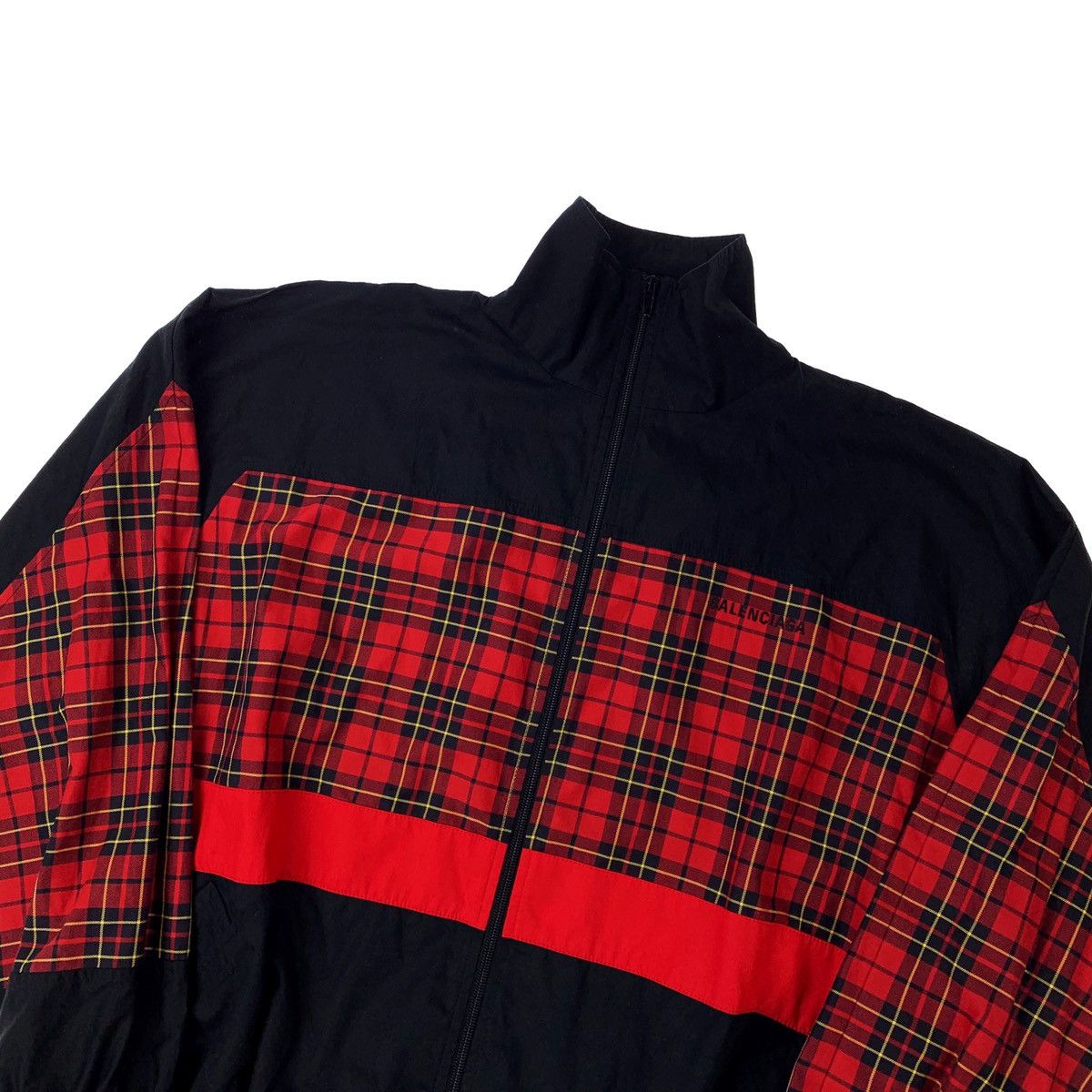 image of Balenciaga Panelled Checked Cotton-Poplin Track Jacket, Men's (Size Medium)