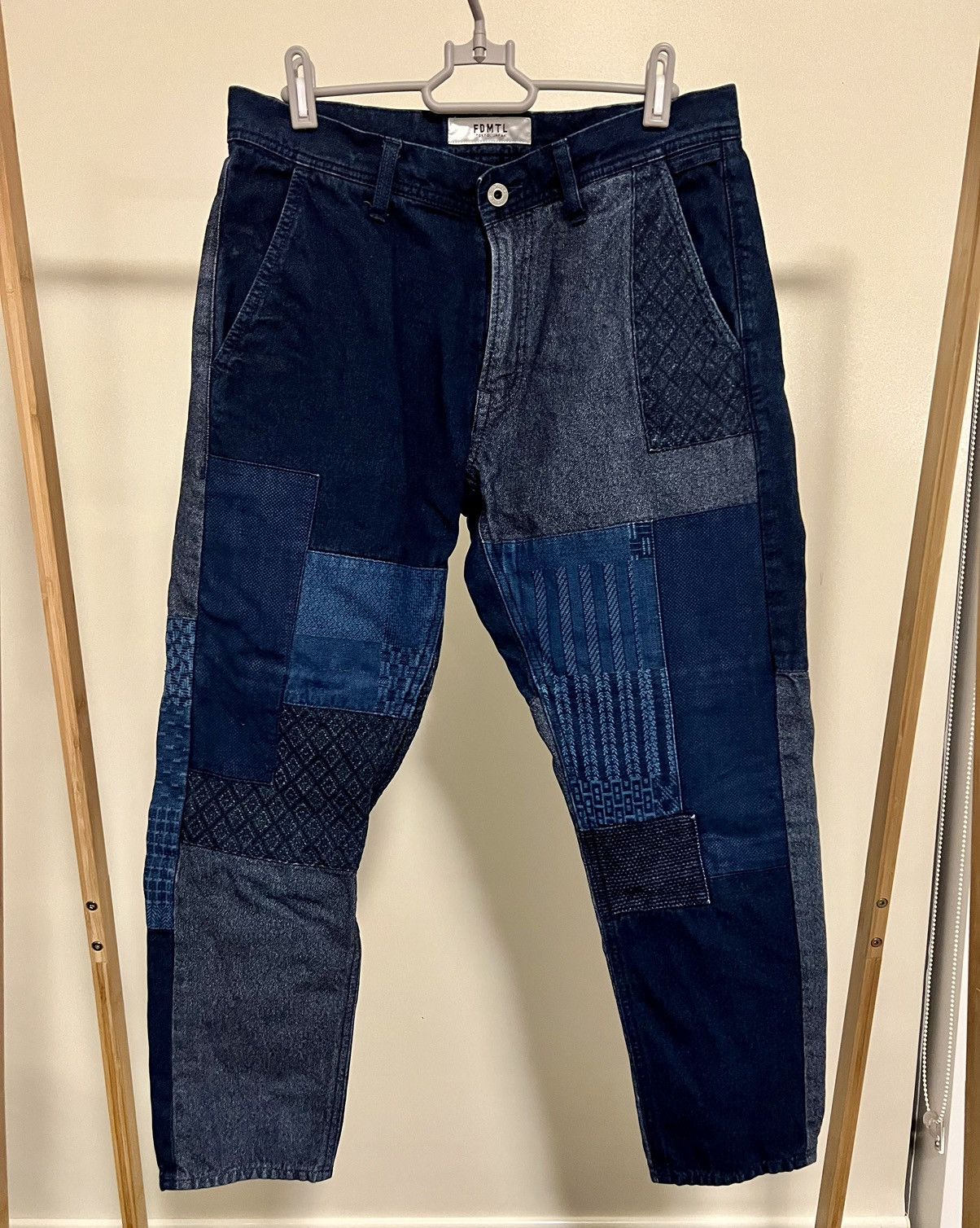 image of Fdmtl Indigo Patchwork Trousers in Blue, Men's (Size 30)